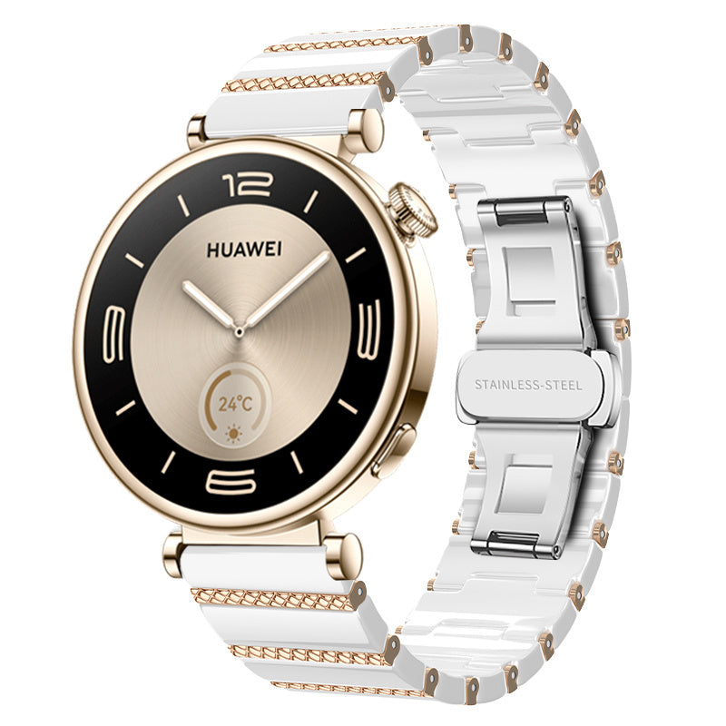 Huawei Watch 5 - 42mm 'One Bead' Keramik Armband (Weiß/Roségold)