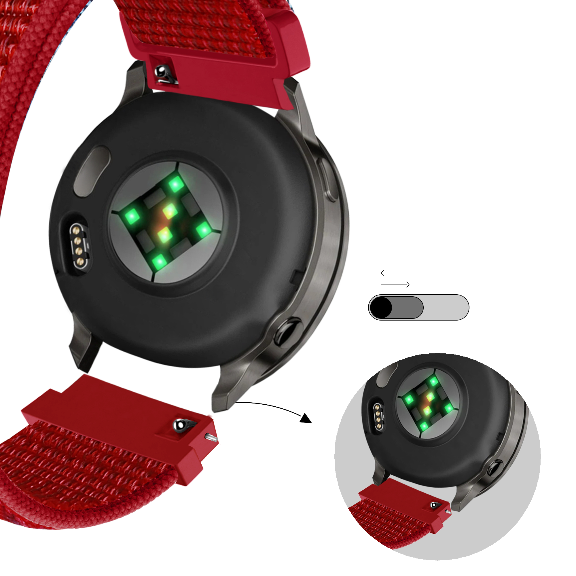 Bandz Garmin Forerunner 55 Nylon Loop Armband (Rot)