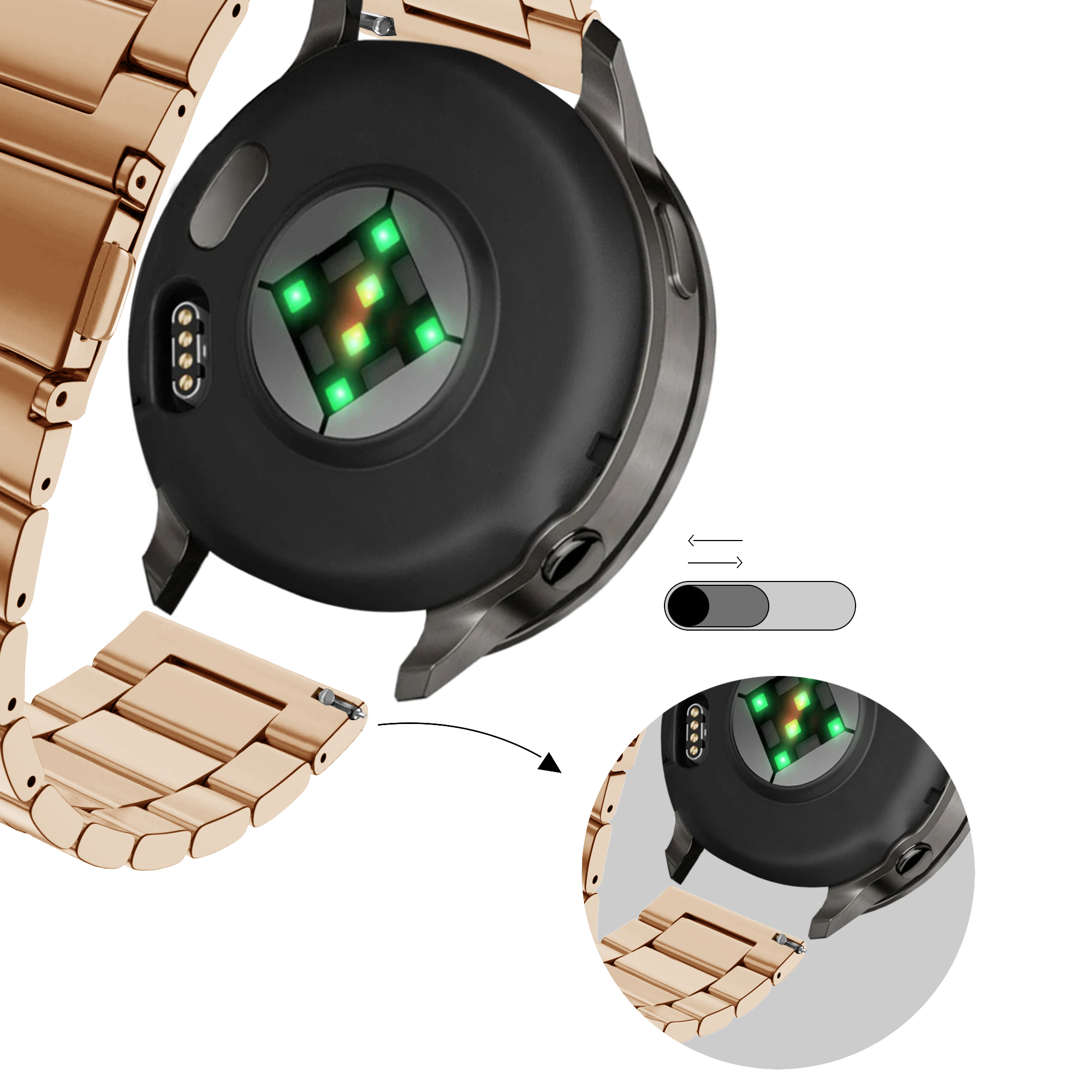 Bandz Garmin Bounce 2 Stahlarmband 'Classic' (Roségold)