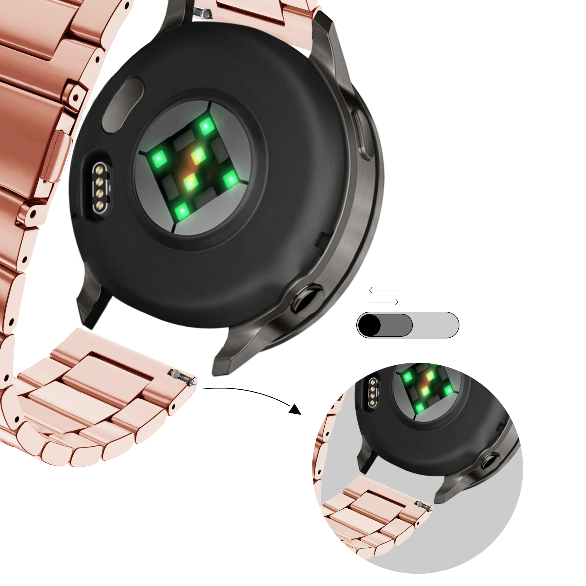 Bandz Garmin Vivomove Sport Stahlarmband 'Classic' (Rosa)