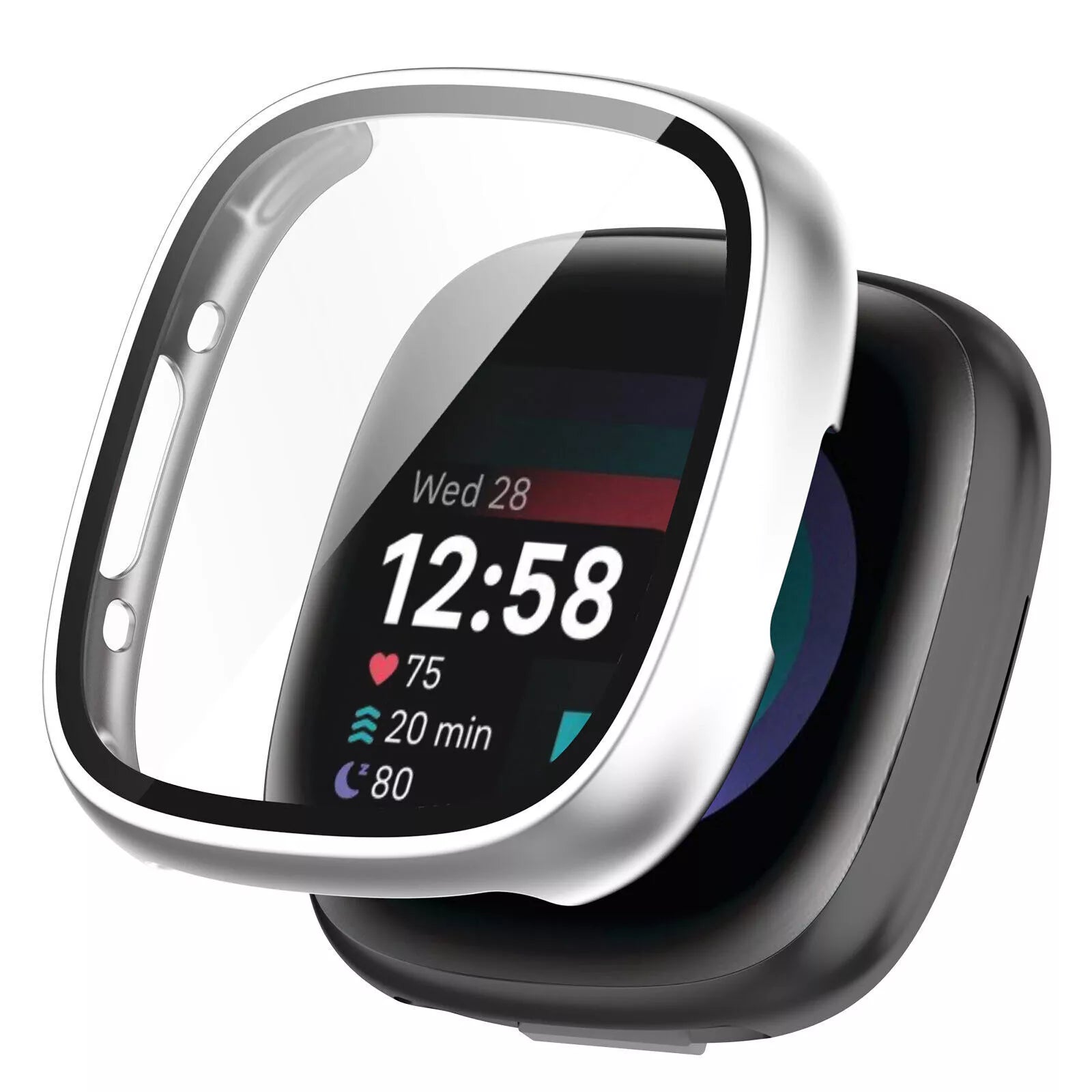 Fitbit Versa 4 / Sense 2 Hartschale mit Glass (Silber)