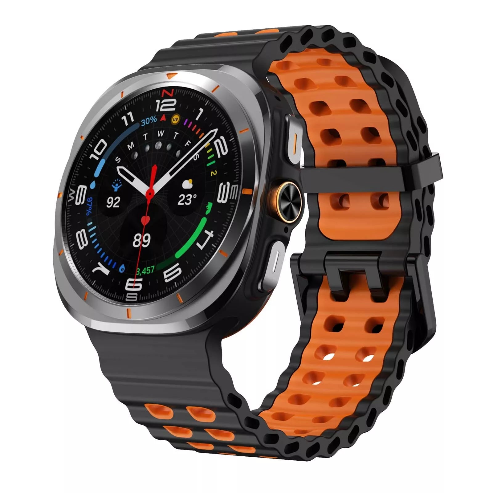 Samsung Galaxy Watch Ultra Wave Silikonarmband (Schwarz/Orange)