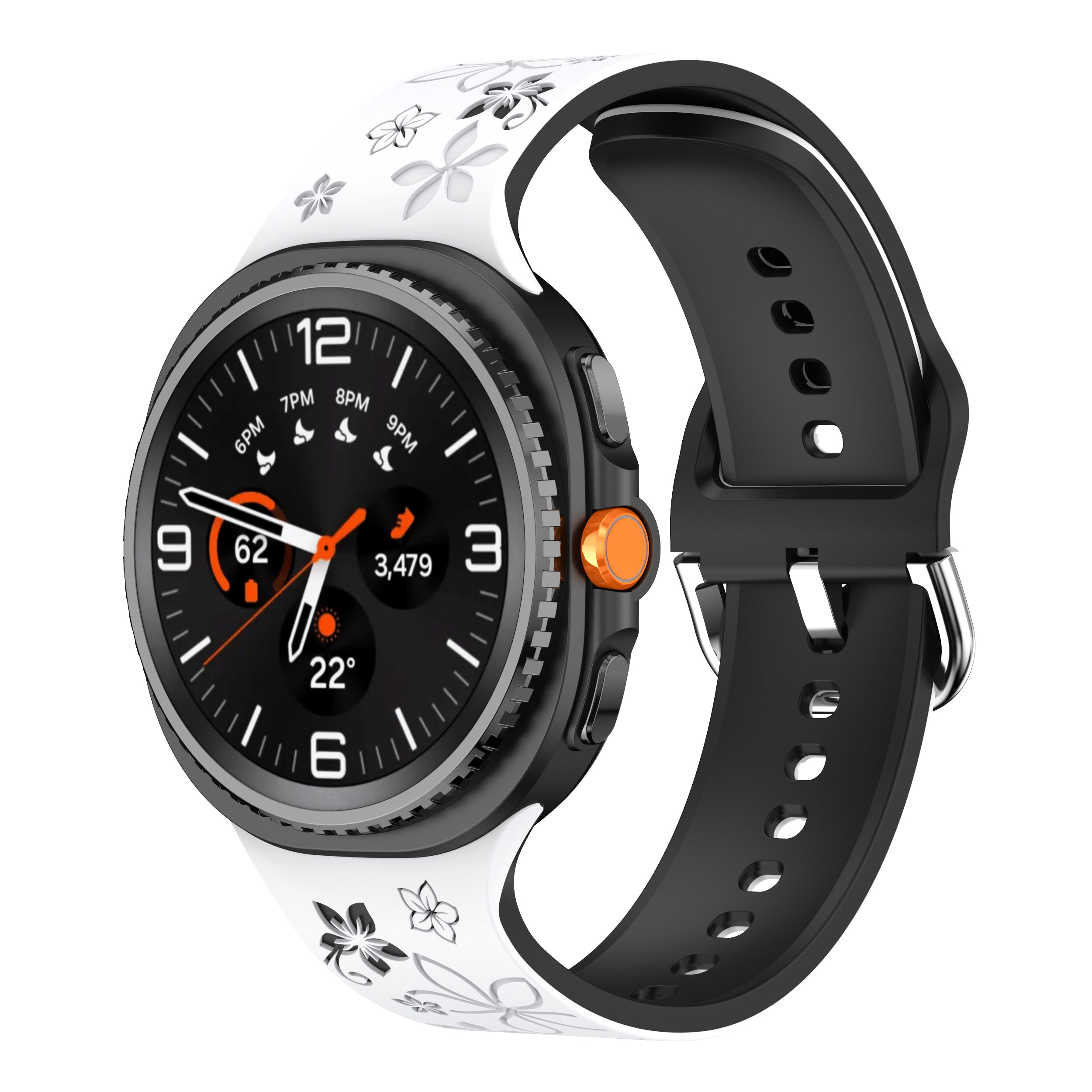 Samsung Galaxy Watch 8 Classic Silikonarmband mit Blumenmuster (Weiß/Schwarz)