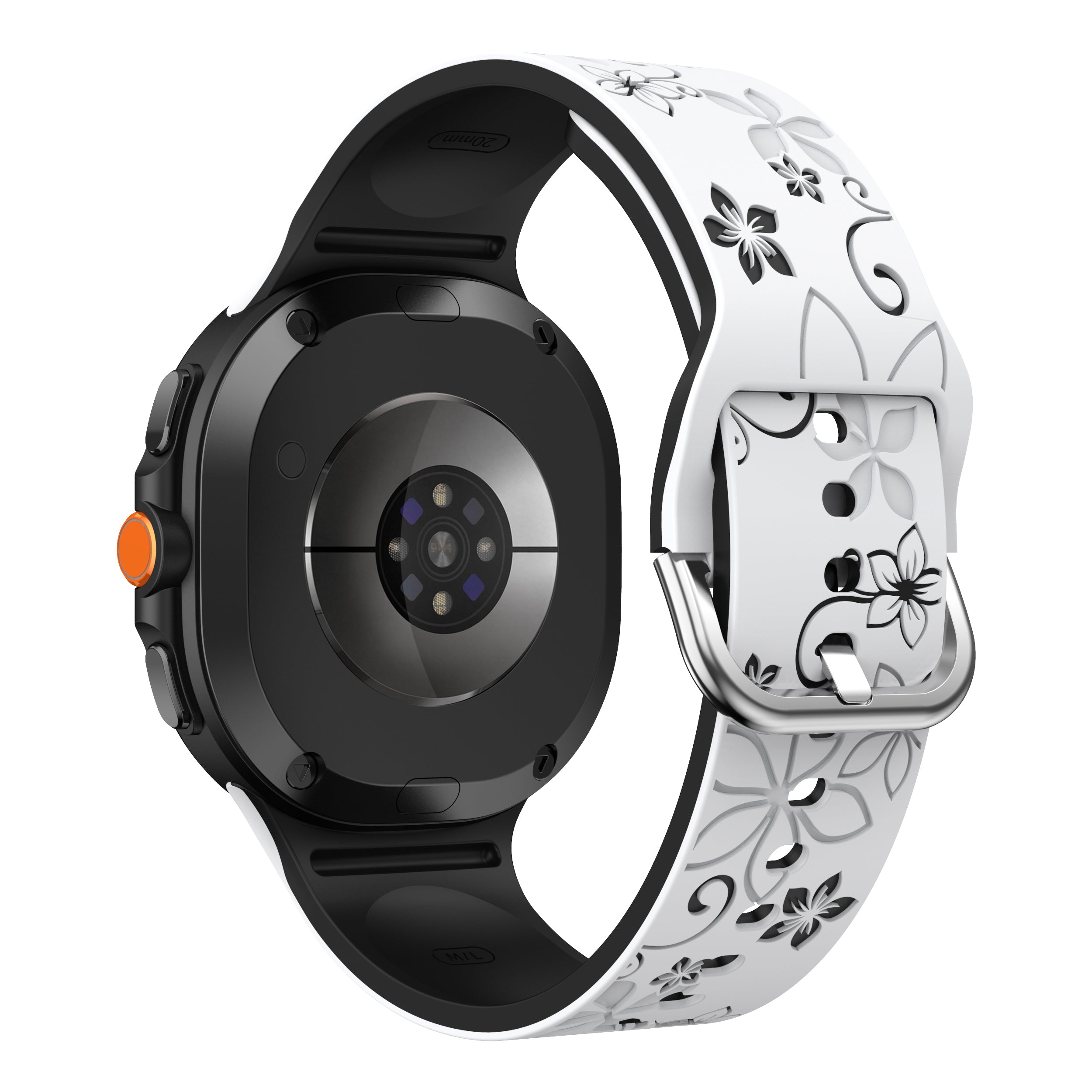 Samsung Galaxy Watch 8 Classic Silikonarmband mit Blumenmuster (Weiß/Schwarz)