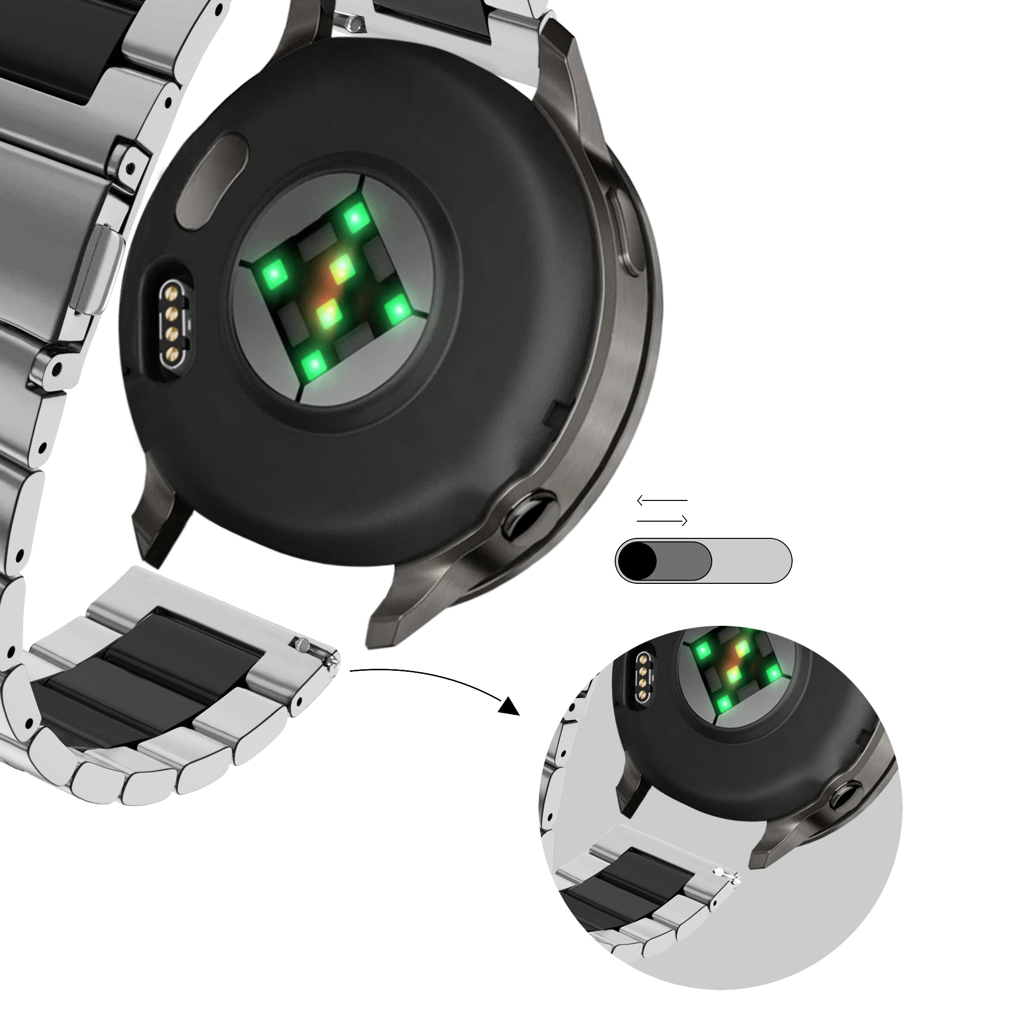 Bandz Garmin Forerunner 55 Stahlarmband 'Classic' (Silber/Schwarz)