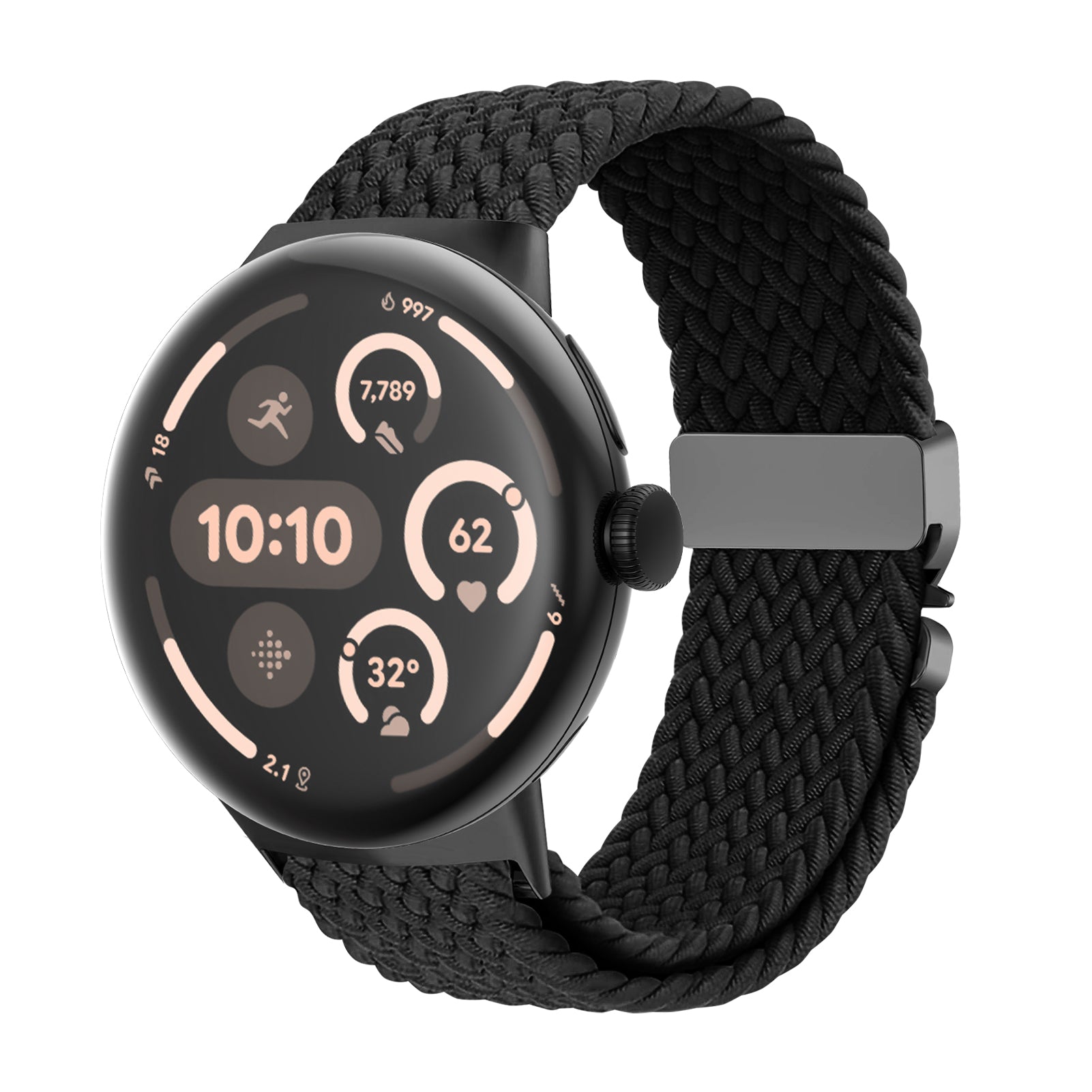 Google Pixel Watch 3 - 45mm Geflochtenes Armband mit P-Schnalle (Schwarz)