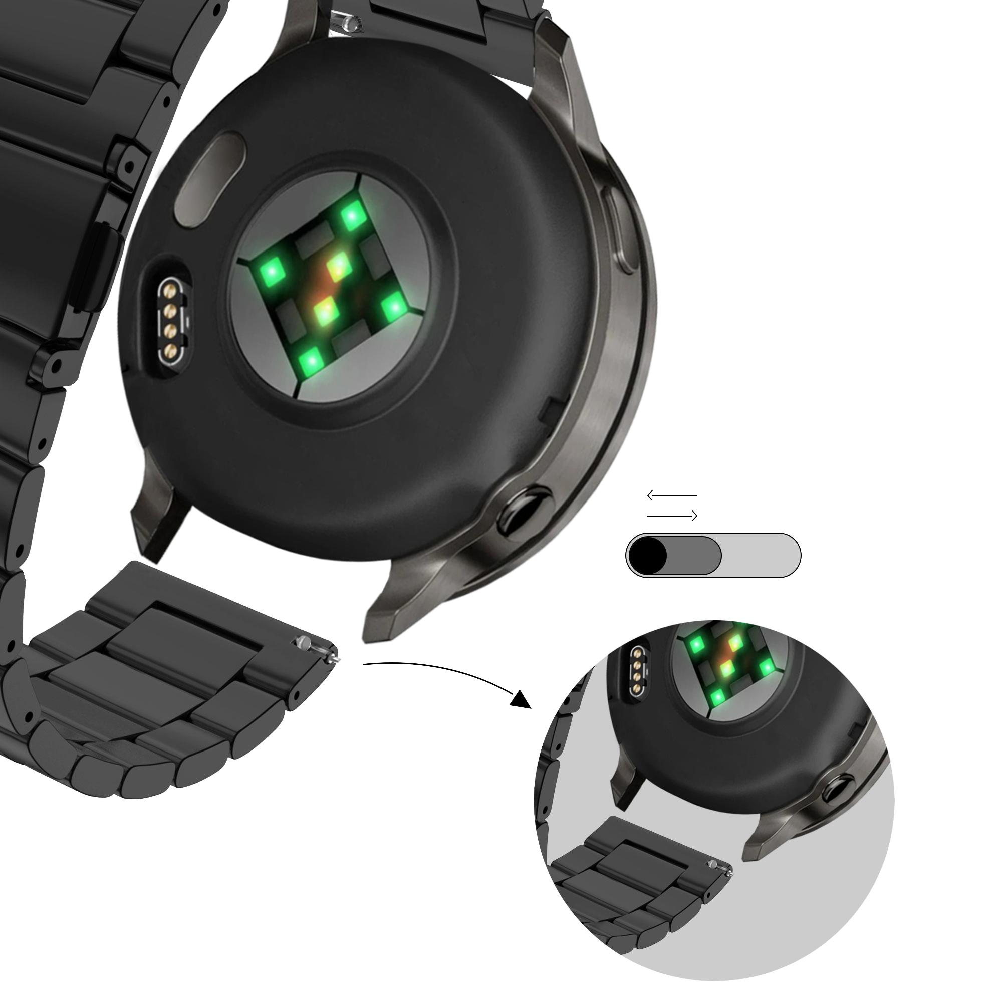 Bandz Garmin Vivomove 3s Stahlarmband 'Classic' (Schwarz)