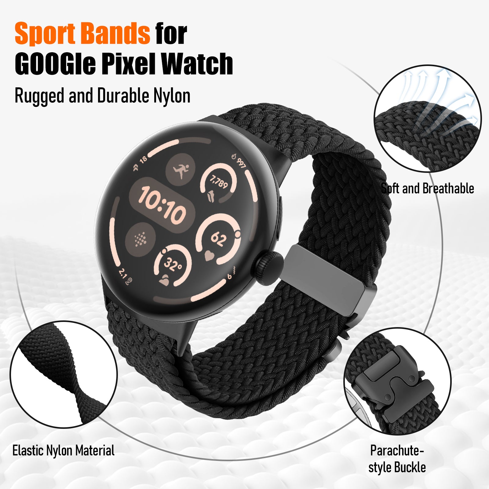 Google Pixel Watch 4 - 45mm Braided Strap with P-Buckle (Black)