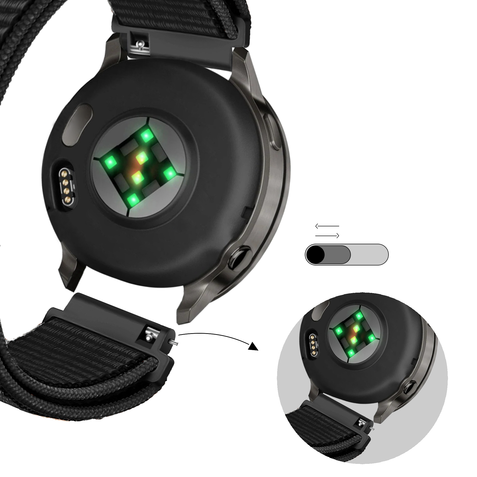 Bandz Garmin Vivomove 3s Nylon Loop Armband (Schwarz)