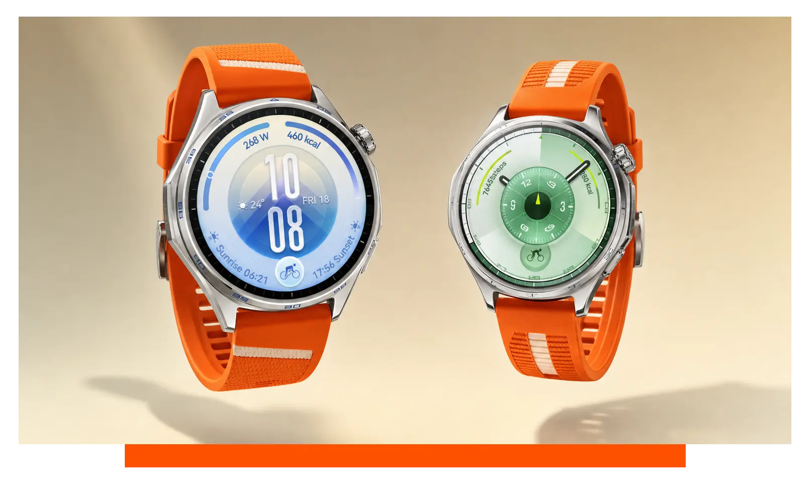 Two smartwatches shown side by side, floating in the studio - Huawei Watch GT 7 and Huawei Watch GT 6
