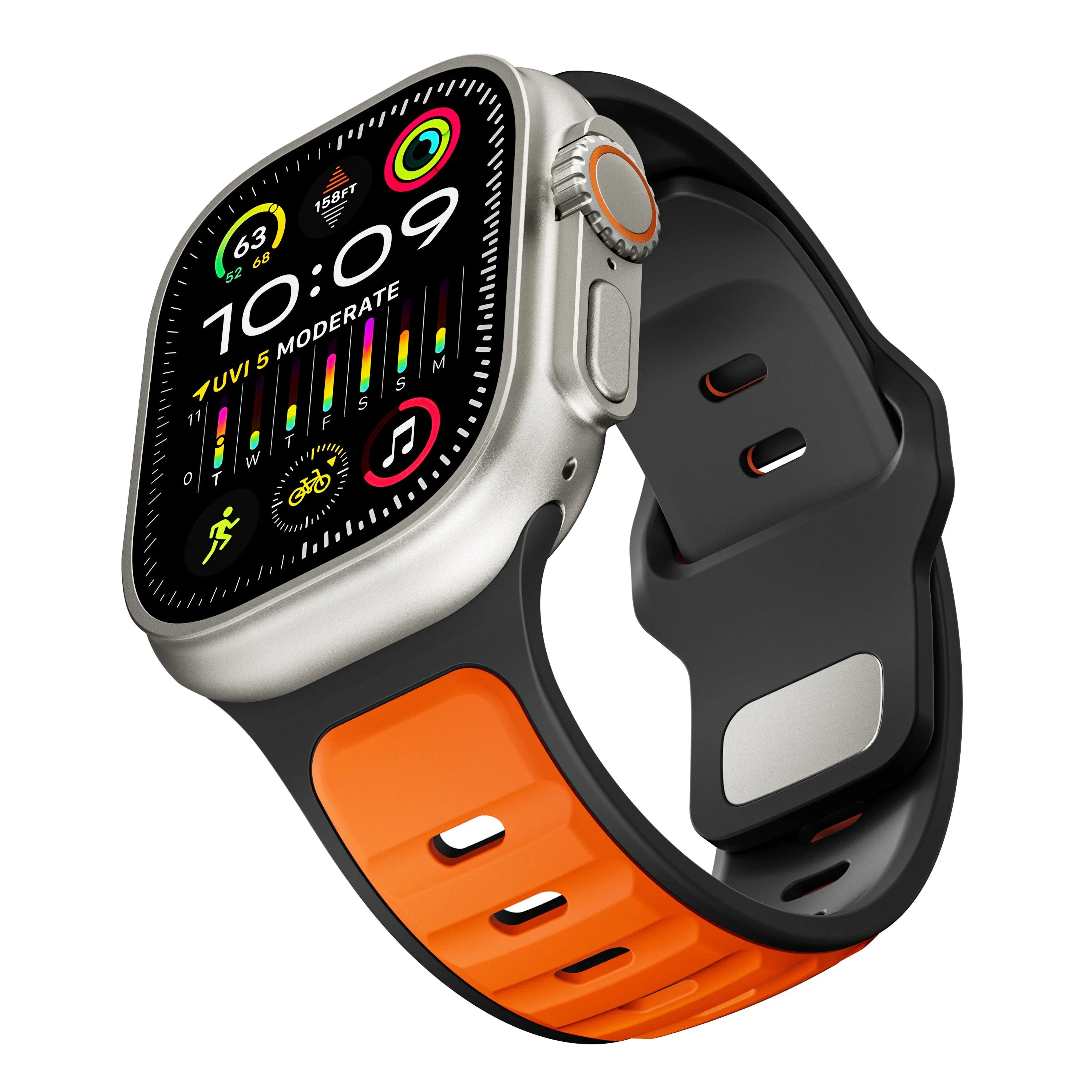 Apple Watch Premium Outdoor Silikonarmband (Orange/Schwarz)