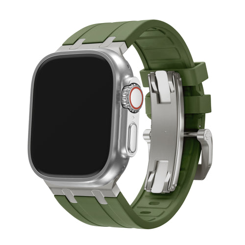 BALR. Apple Watch Ultra Liquid Silicone Strap (Green/Titanium)