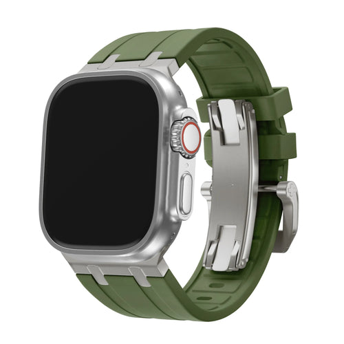 BALR. Apple Watch Ultra Liquid Silicone Strap (Green/Titanium)