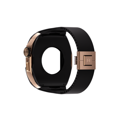 Reqior Apple Watch 45mm Hülle mit integriertem Gummi-Armband (Schwarz/Roségold)