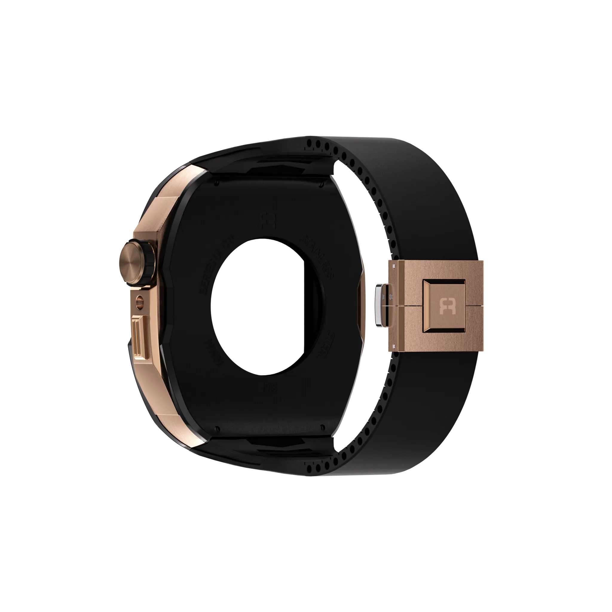 Reqior Apple Watch 45mm Hülle mit integriertem Gummi-Armband (Schwarz/Roségold)