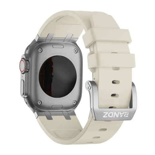 Bandz Apple Watch Silicone Strap 'Luxe Liquid' (Beige With Silver)