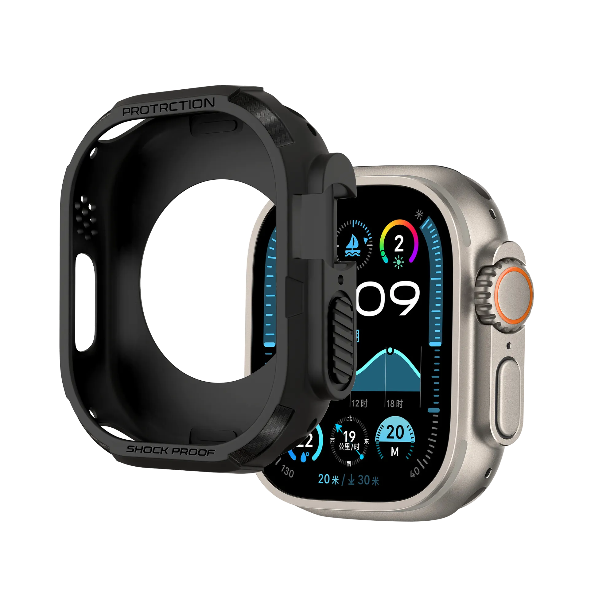 Bandz Apple Watch Ultra - 49mm robustes TPU-Hülle (Schwarz)