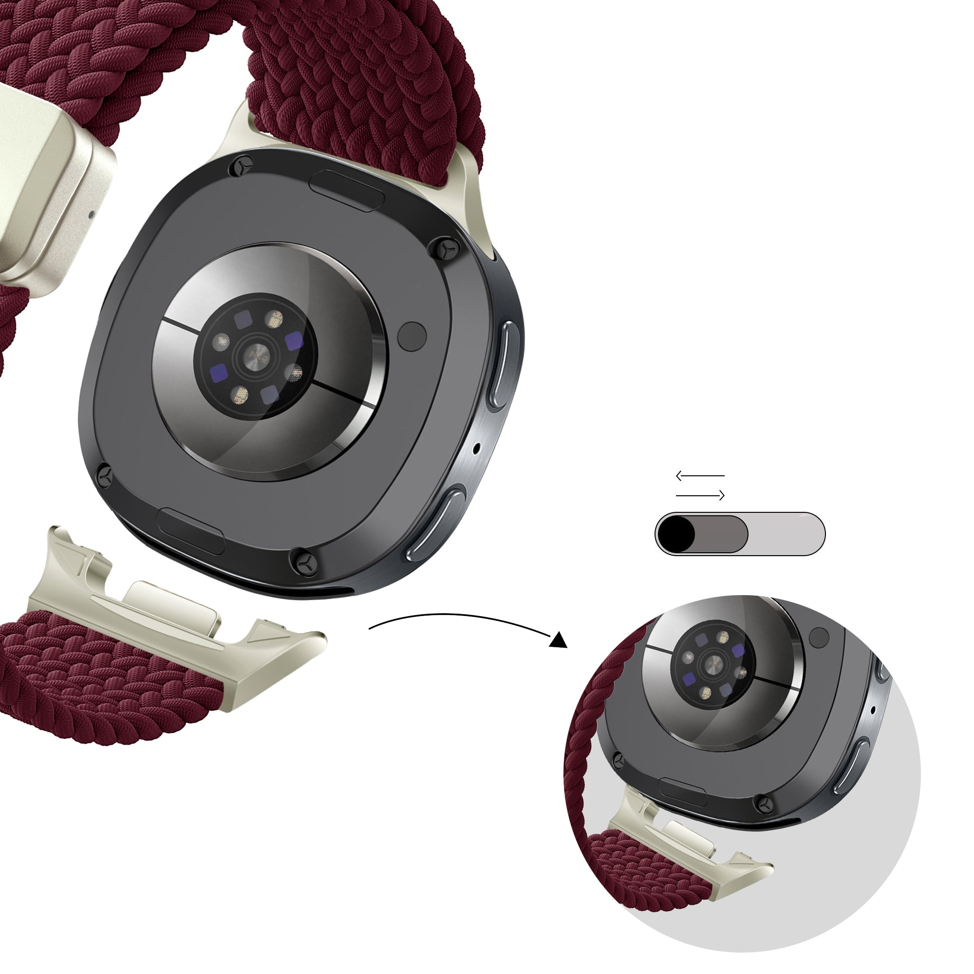 Bandz Samsung Galaxy Watch 8 - 44mm Magnetisches Geflochtenes Armband (Weinrot)