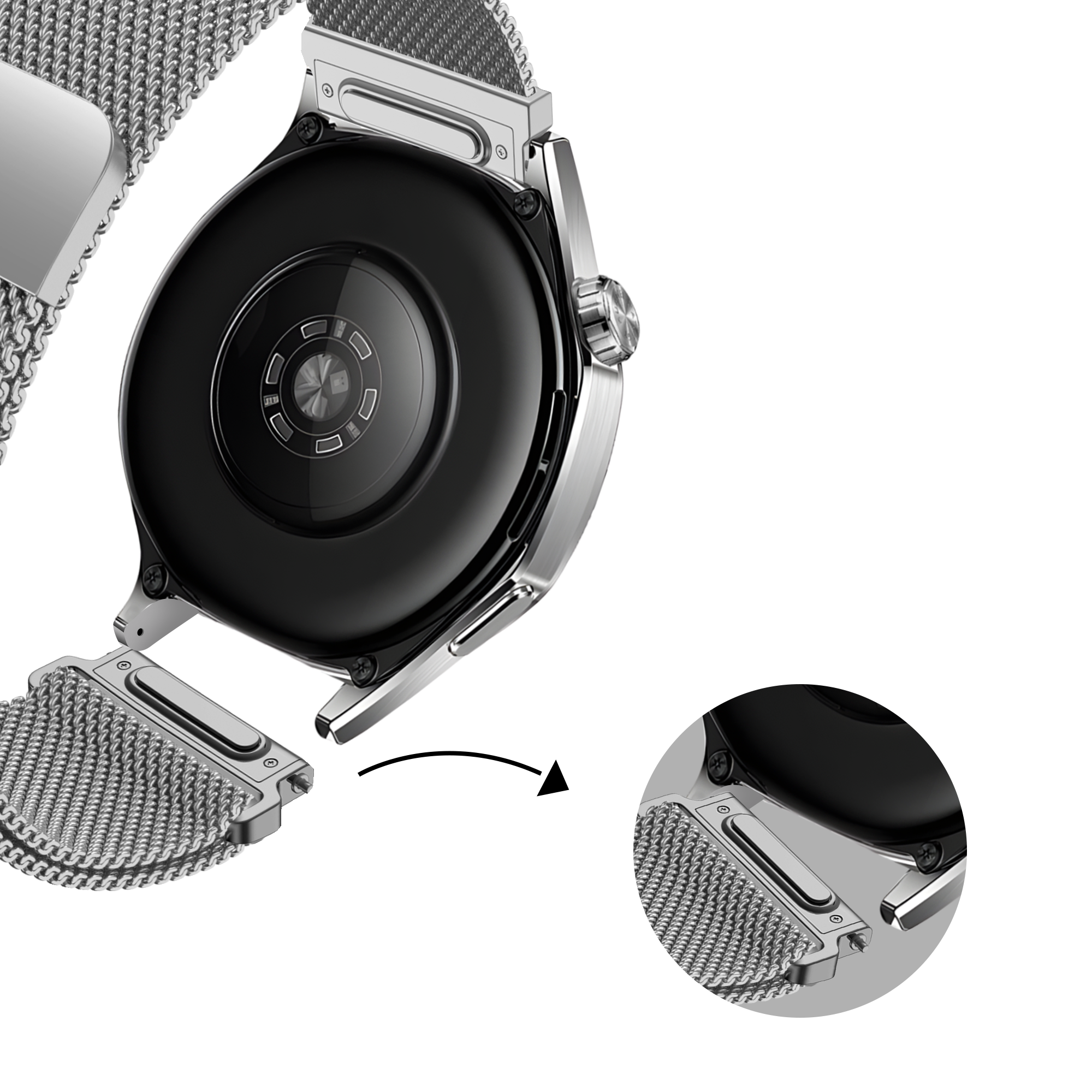 Bandz Samsung Galaxy Watch Active Milanese Armband 'Easy fit' (Silber)