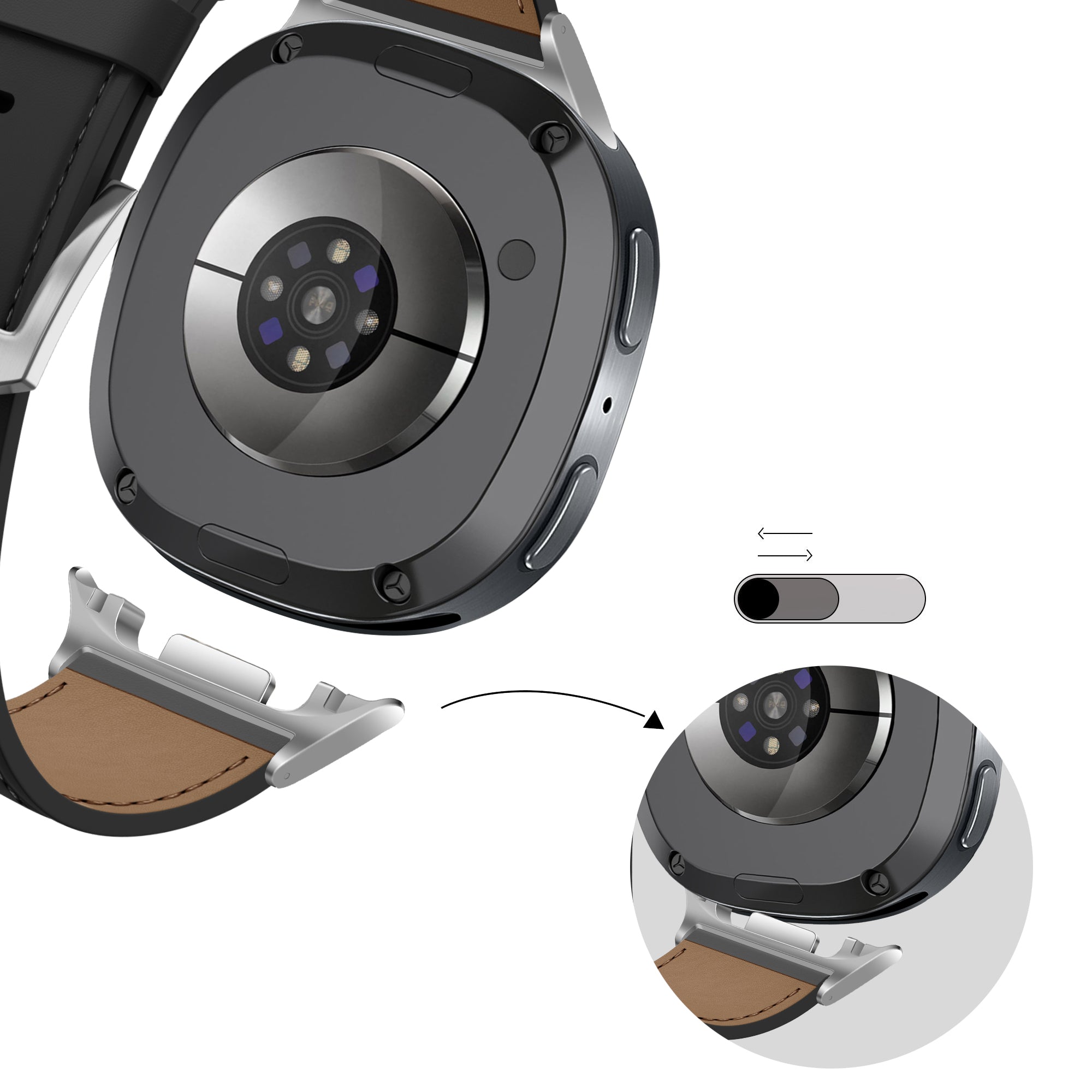 Bandz Samsung Galaxy Watch 8 - 40mm Lederarmband 'Classic' (Schwarz)