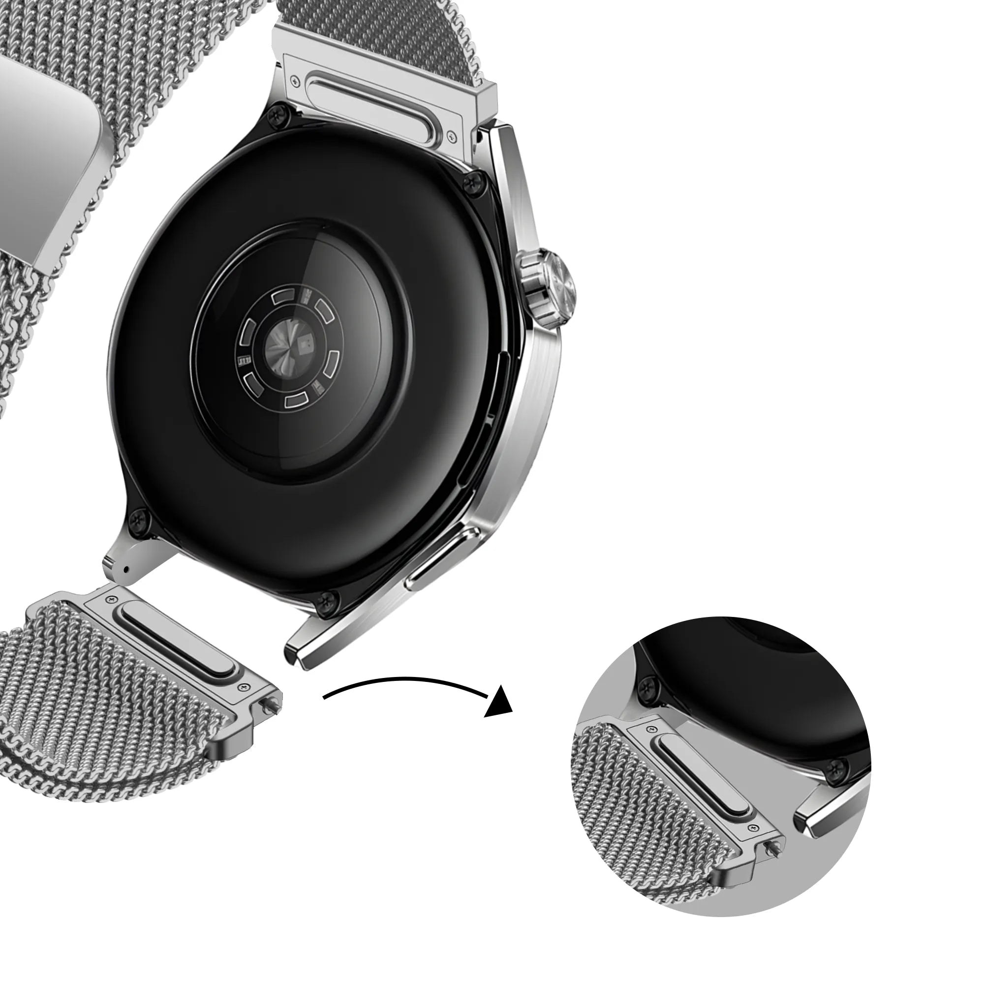 Bandz Huawei Watch GT 5 Pro - 46mm 'One Push' Milanese Strap (Silver)
