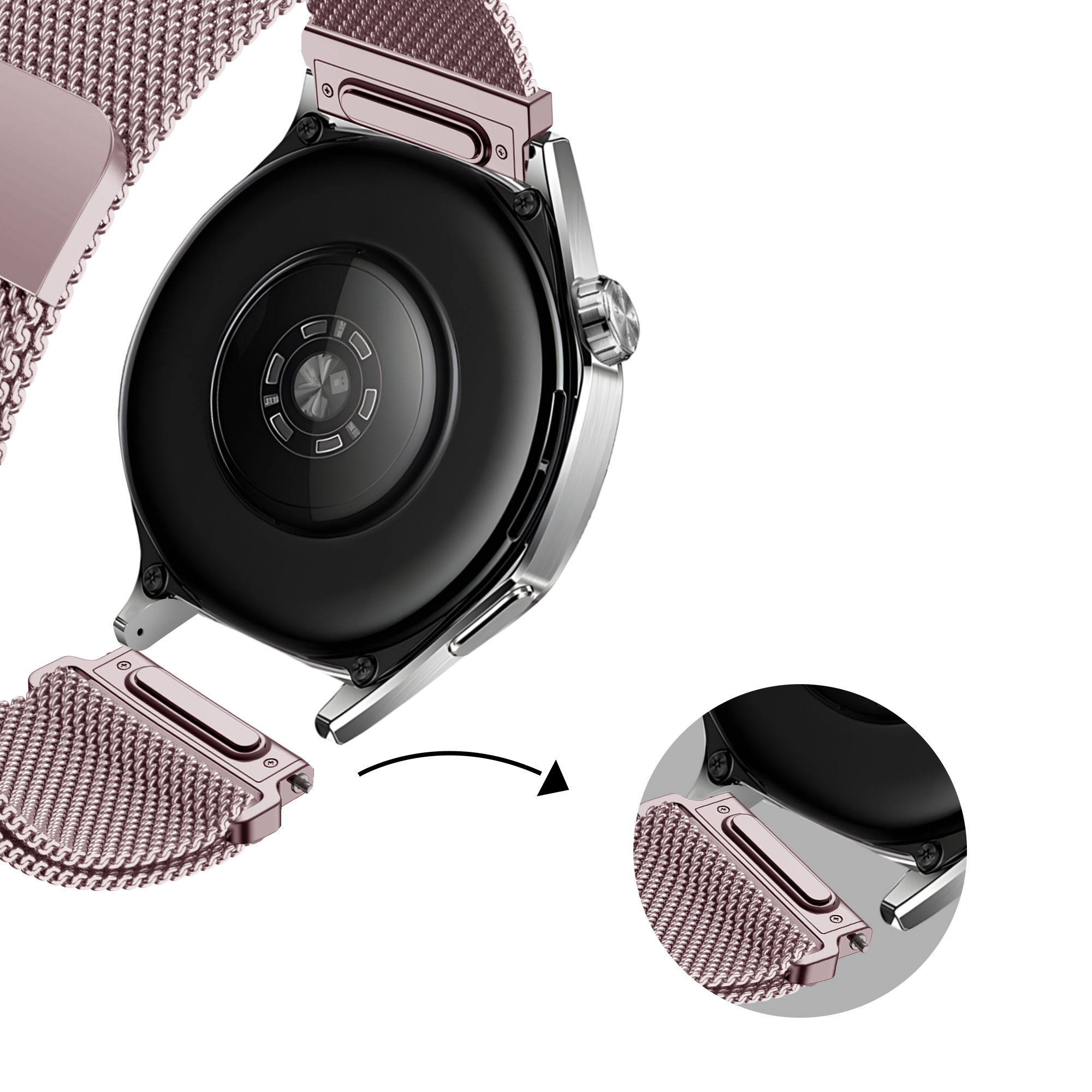 Bandz Huawei Watch GT 3 Pro 43mm Milanese Armband 'Easy fit' (Rosa)