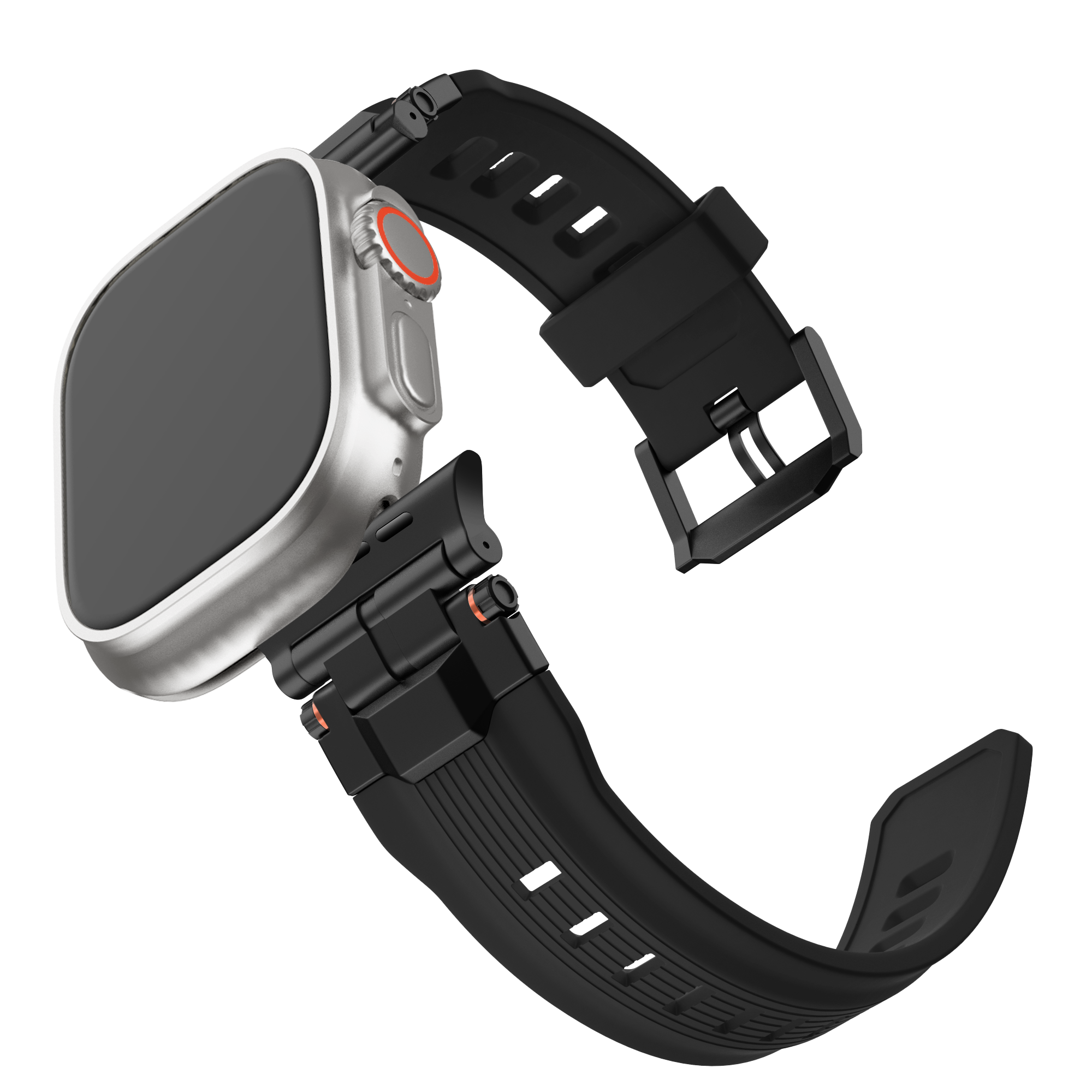 Bandz Apple Watch Armband aus Flüssigsilikon 'Explorer' (Schwarz mit Schwarz)