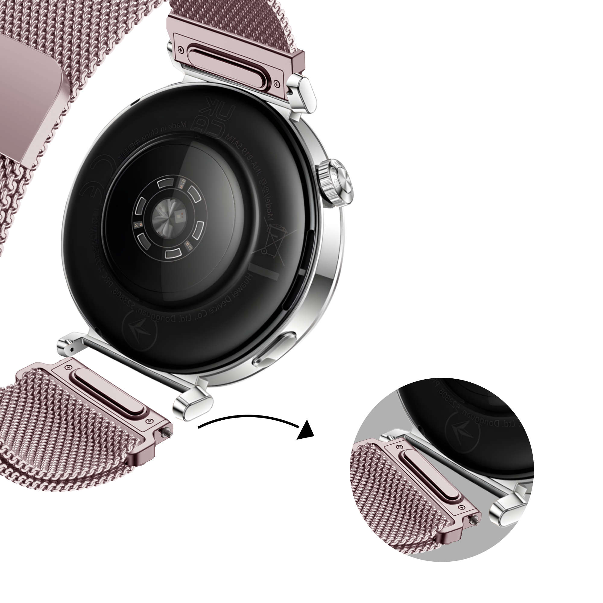 Bandz Withings ScanWatch 2 - 38mm Milanese Armband 'Easy fit' (Rosa)