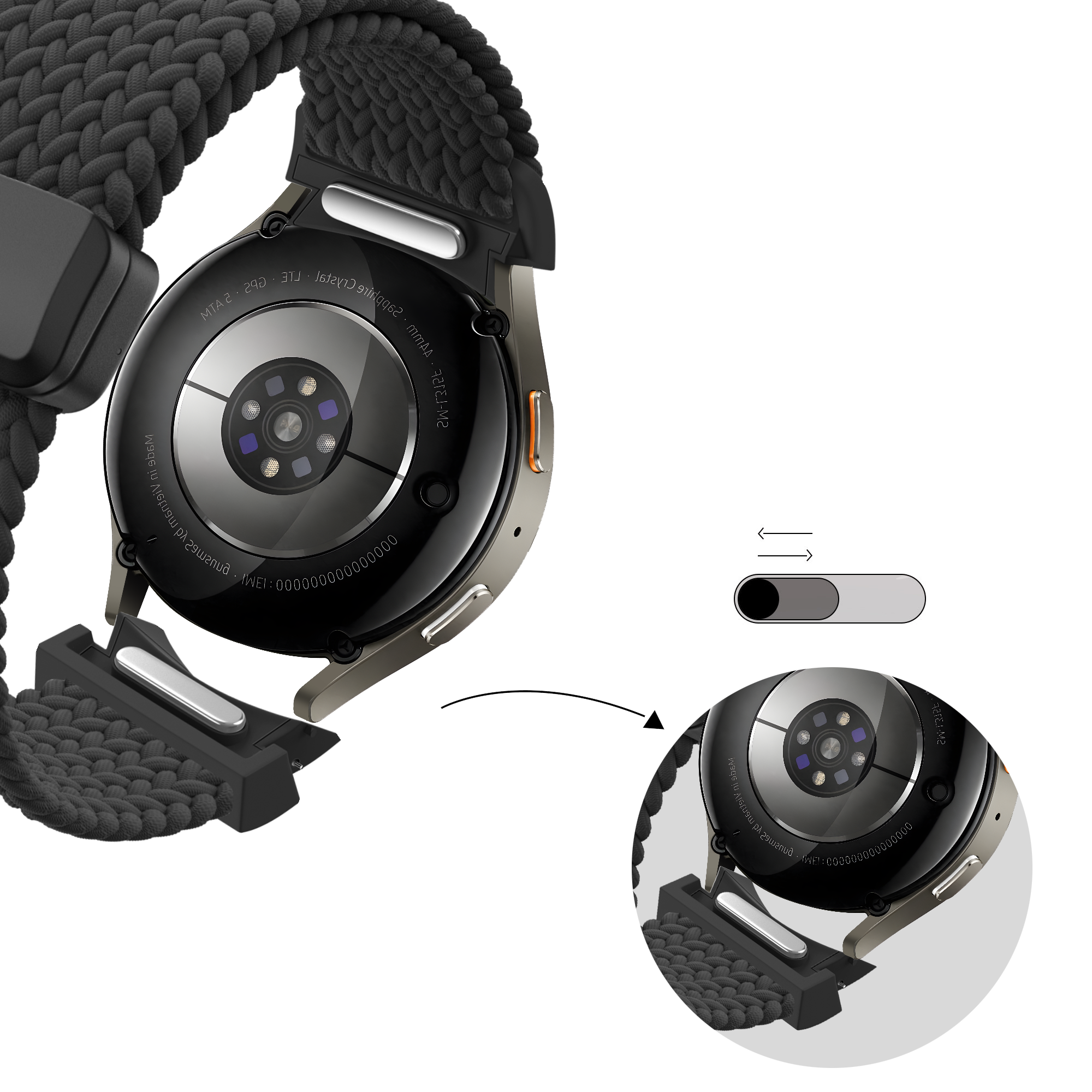 Bandz Samsung Galaxy Watch 6 - 44mm Geflochtenes Armband 'Easy Fit' (Schwarz)