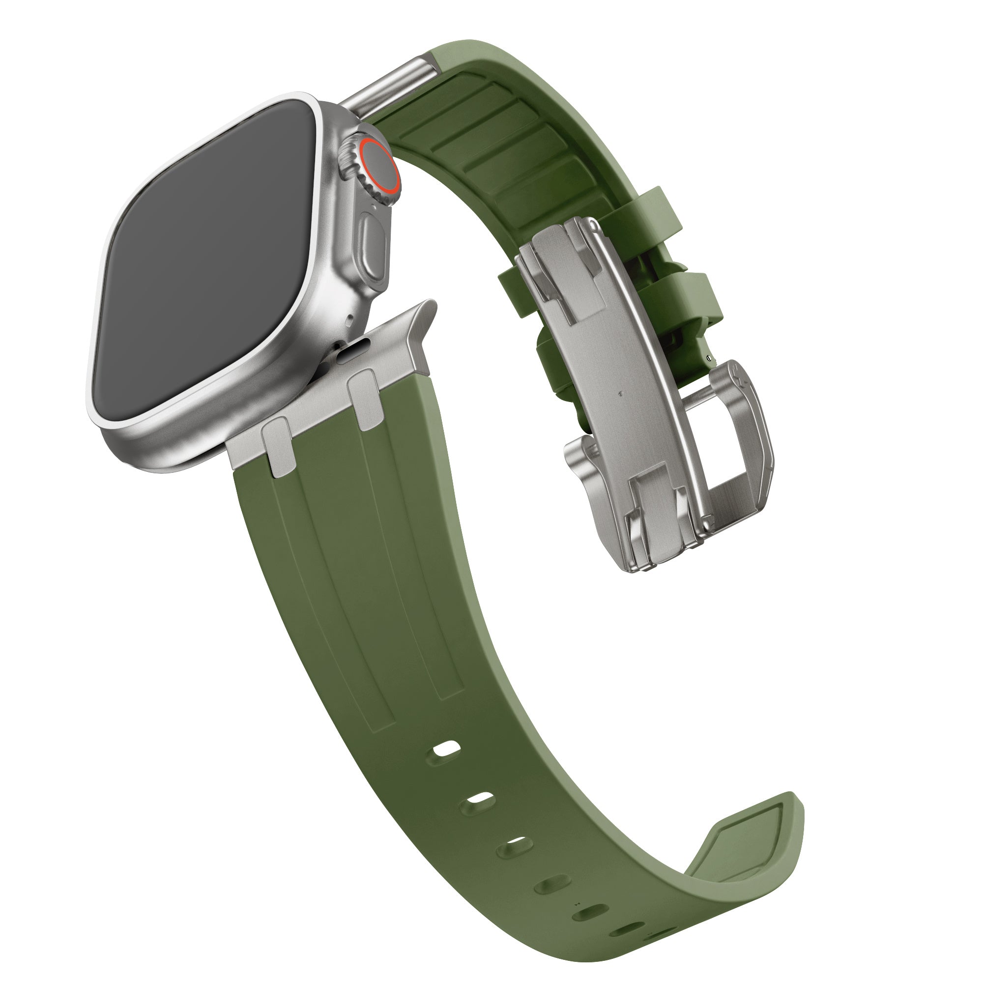 BALR. Apple Watch Ultra Liquid Silicone Strap (Green/Titanium)