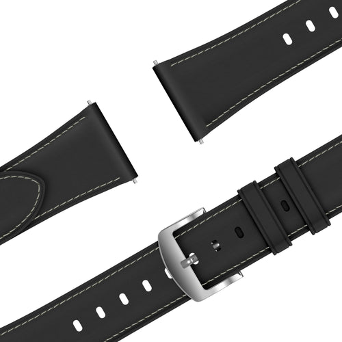 Bandz Pebble Round 2 - 20mm Leather Strap 'Easy Fit' (Black)