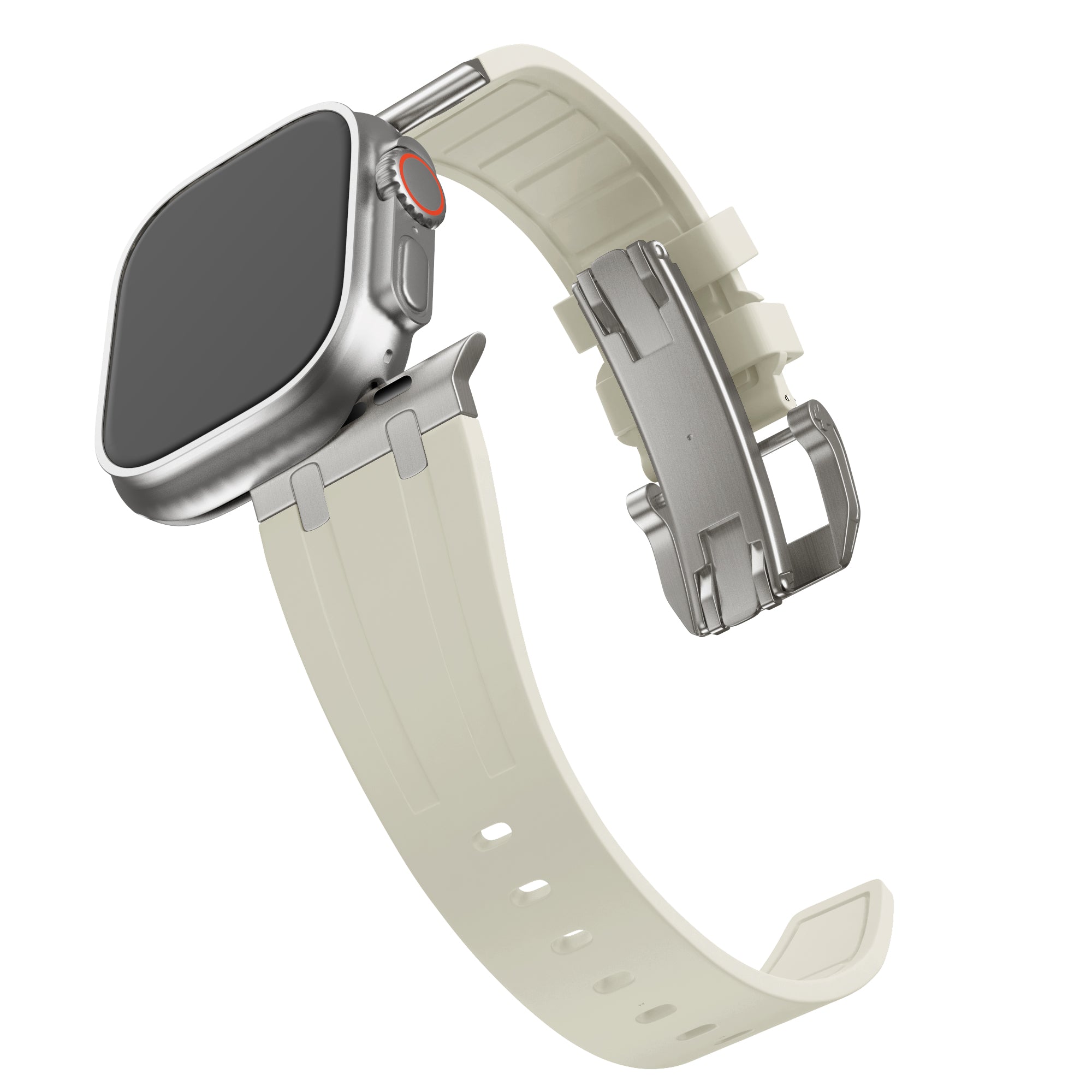 Bandz Apple Watch Silikonarmband 'Luxe Liquid' (Beige mit Titan)