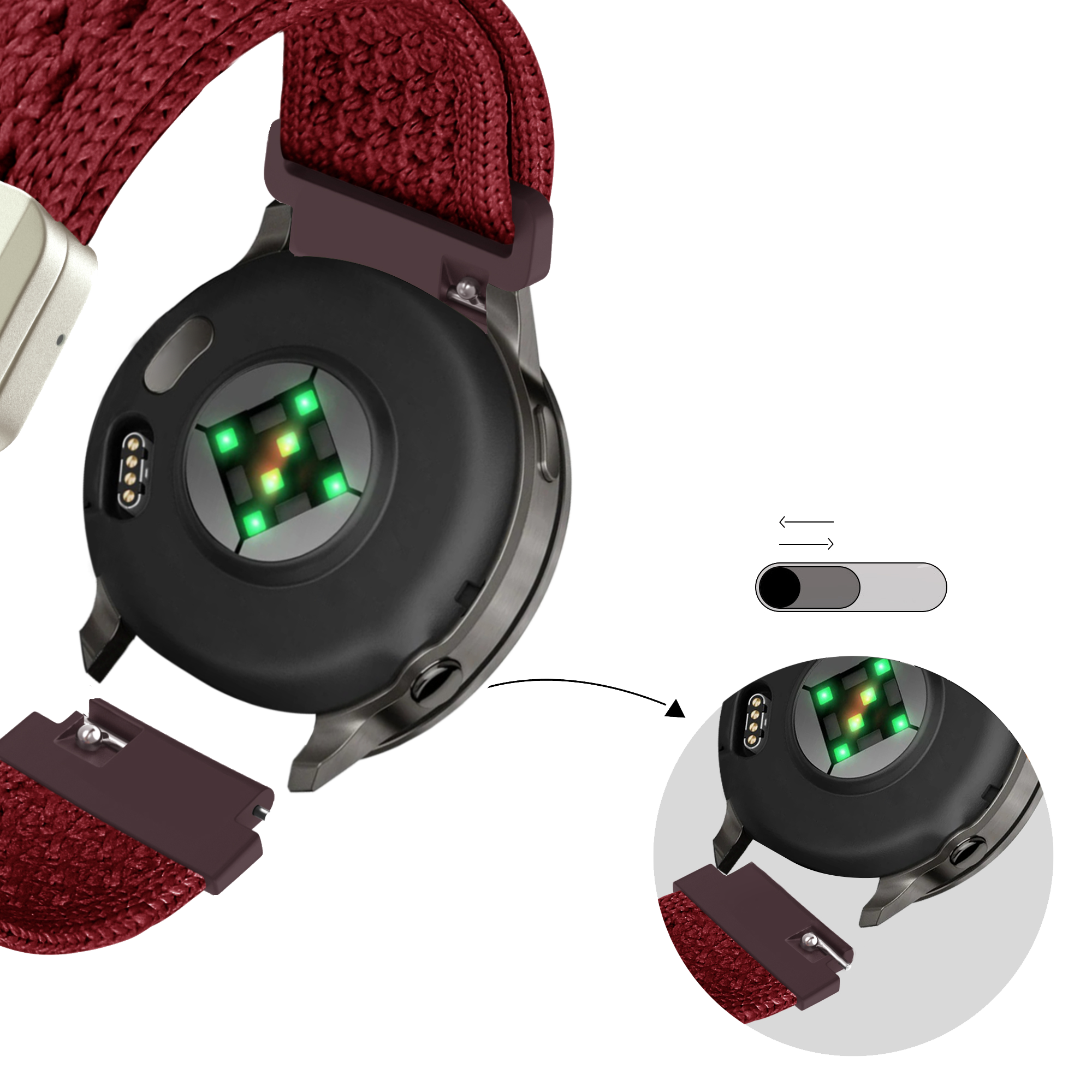 Bandz Garmin Approach J1 Vintage Nylon Strap (Wine Red)