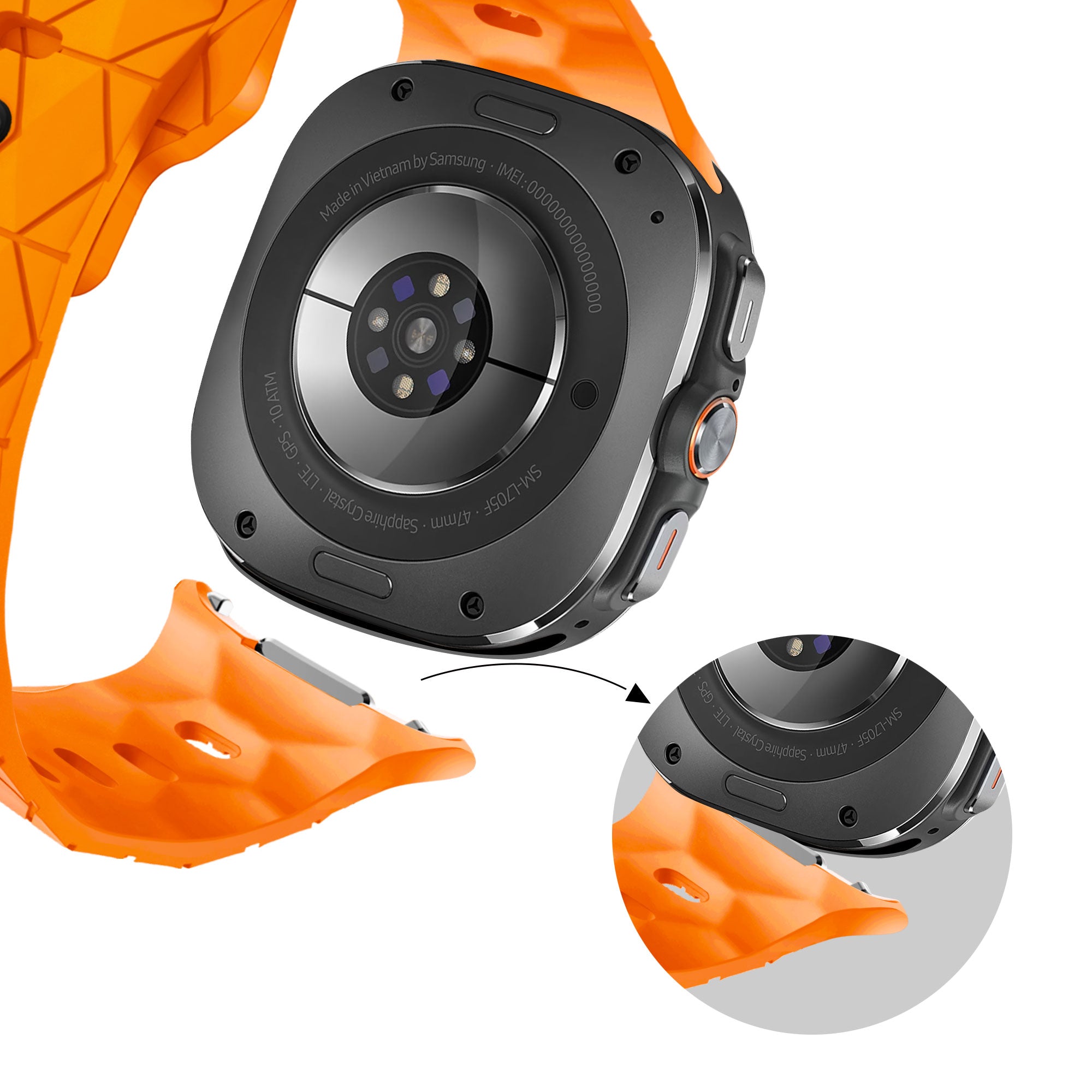 Bandz Samsung Galaxy Watch Ultra Silicone Strap 'Hexagons' (Orange)