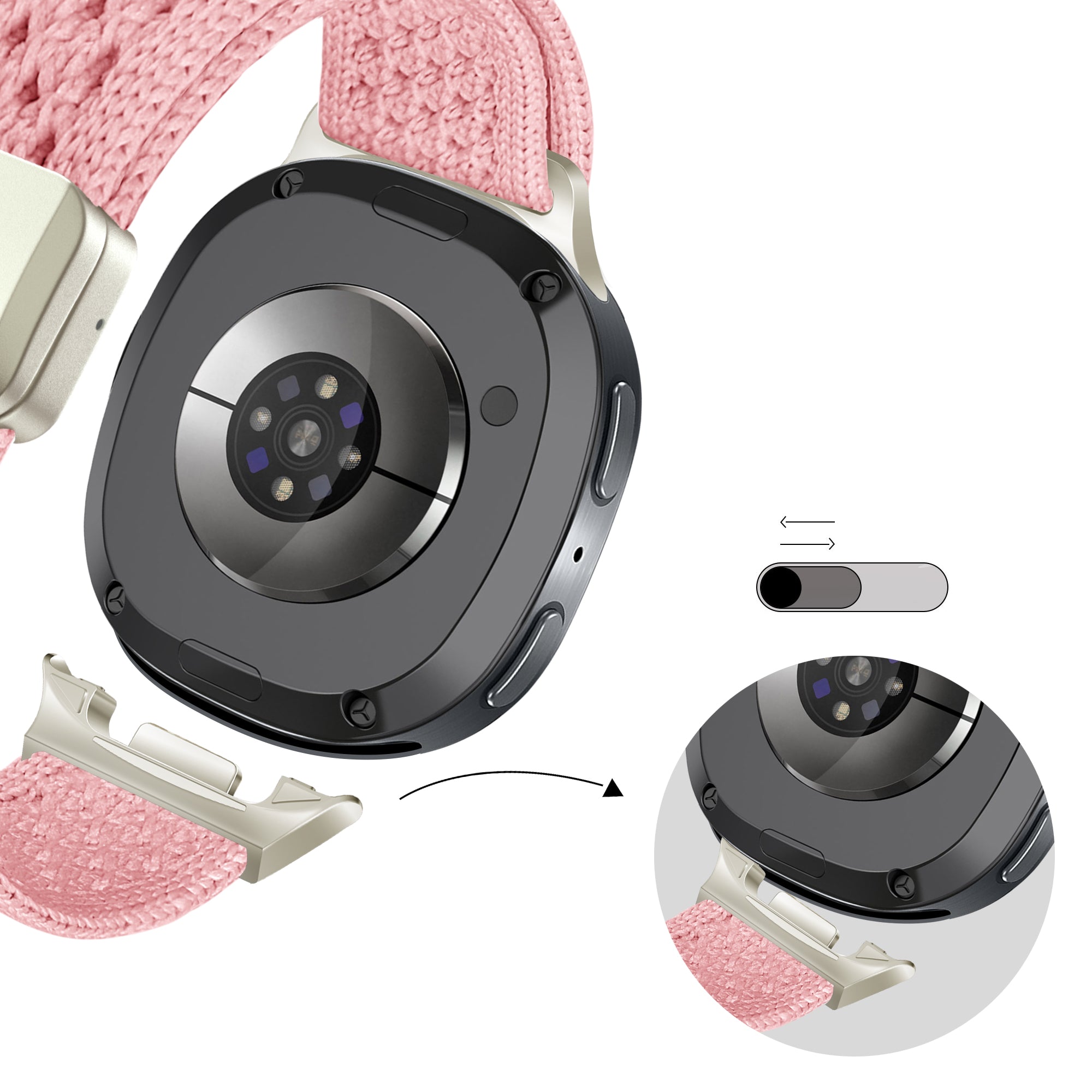 Bandz Samsung Galaxy Watch 8 - 44mm Vintage Nylon Armband (Rosa)