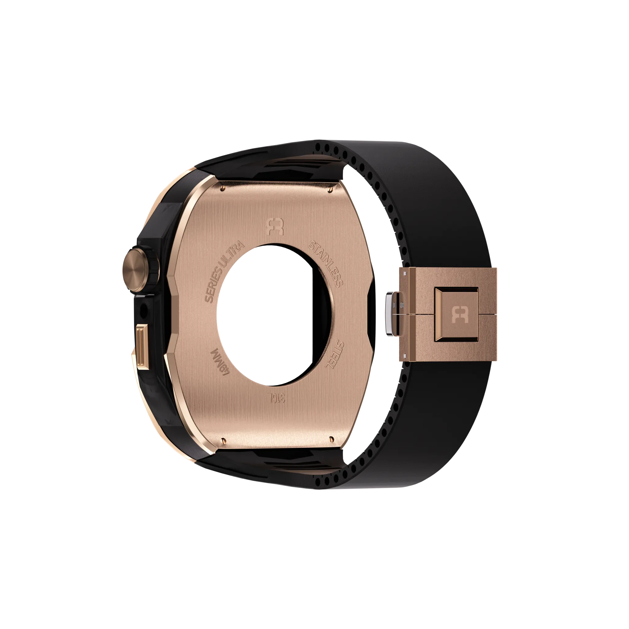 Reqior Apple Watch 45mm Hülle mit integriertem Gummi-Armband (Roségold/Schwarz)