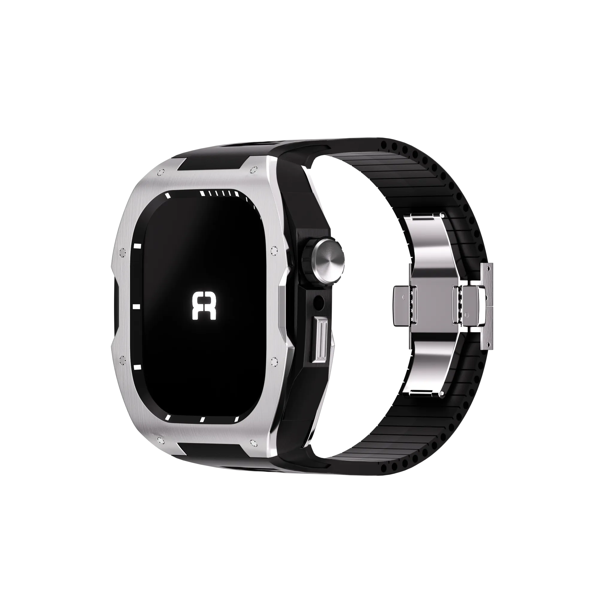 Reqior Apple Watch 45mm Hülle mit integriertem Gummi-Armband (Silber)