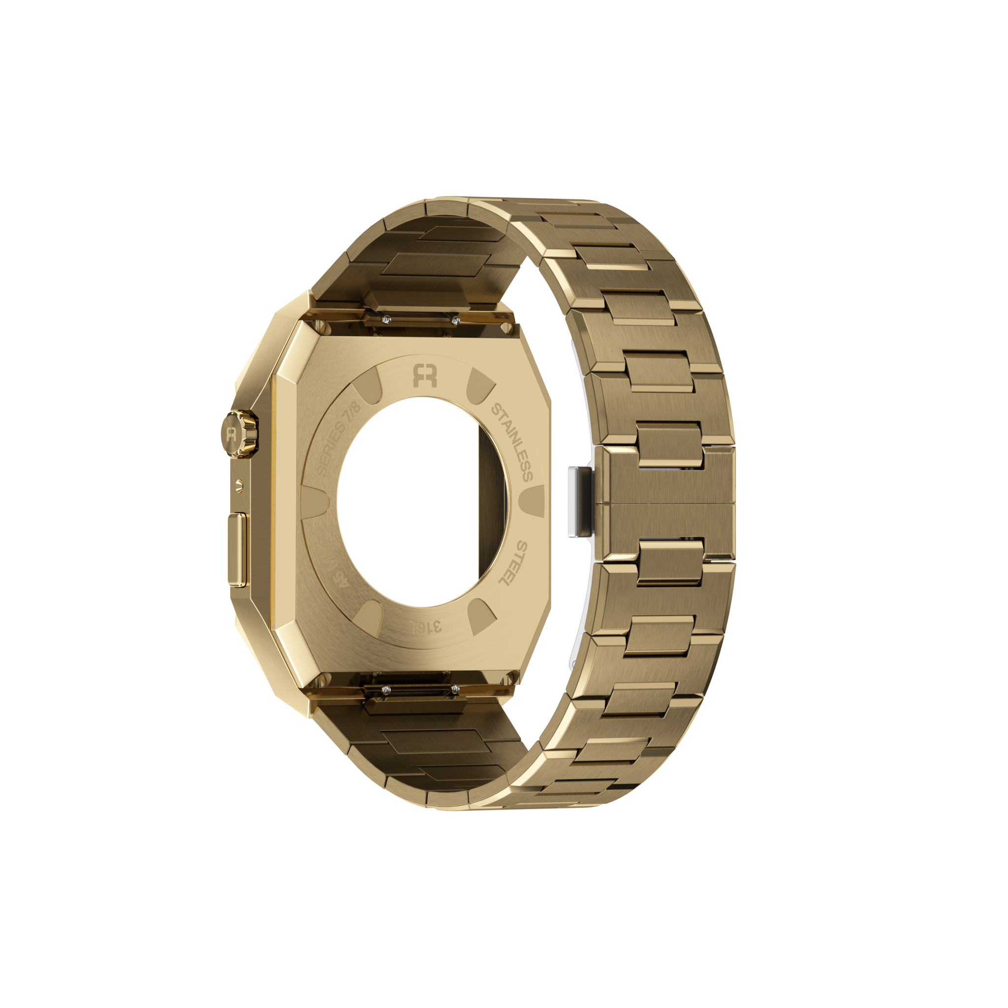 Reqior Apple Watch 45mm Hülle mit integriertem Stahlarmband 'Nautilus' (Gold)