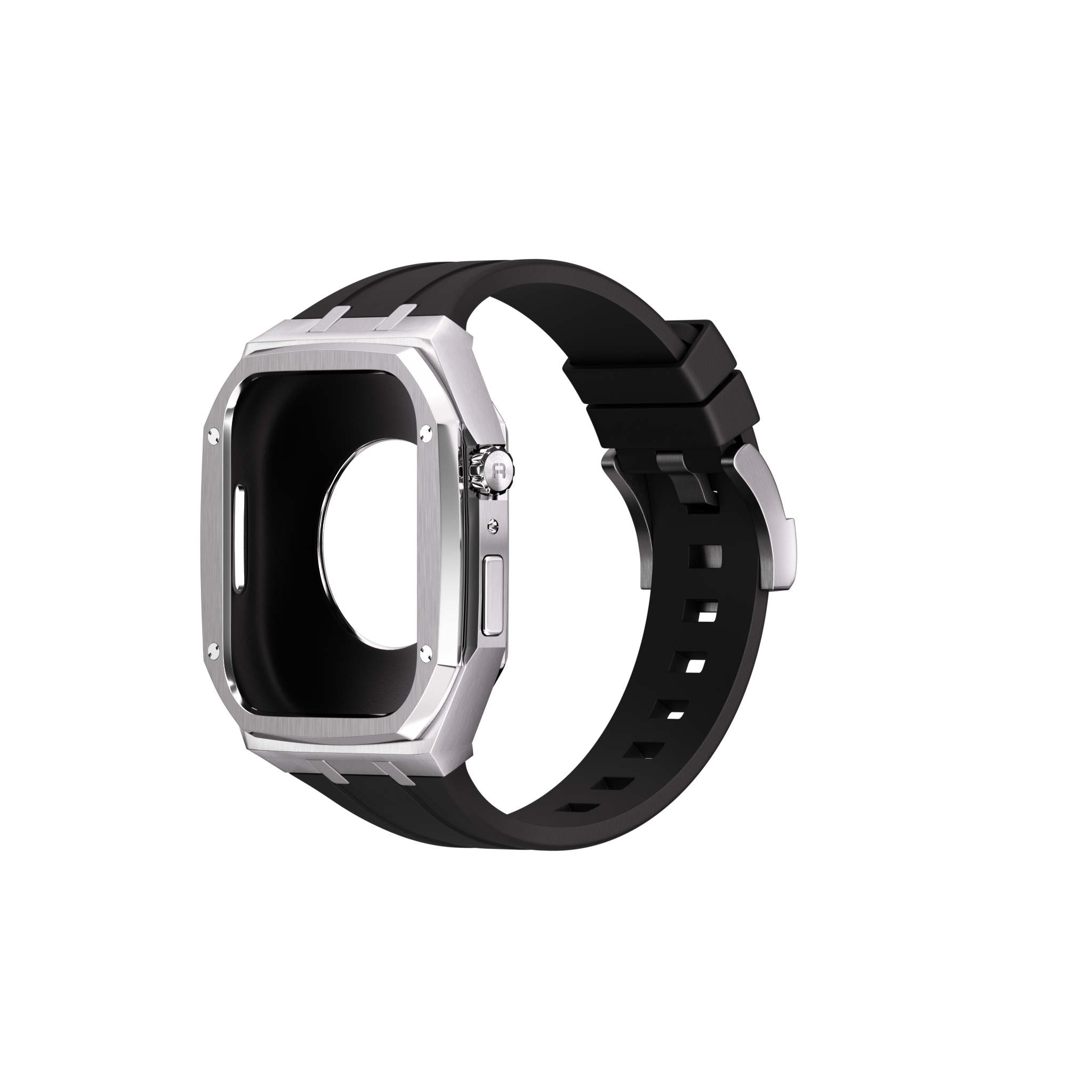 Reqior Apple Watch 45mm Metal Hülle mit integriertem Gummi-Armband (Silber)