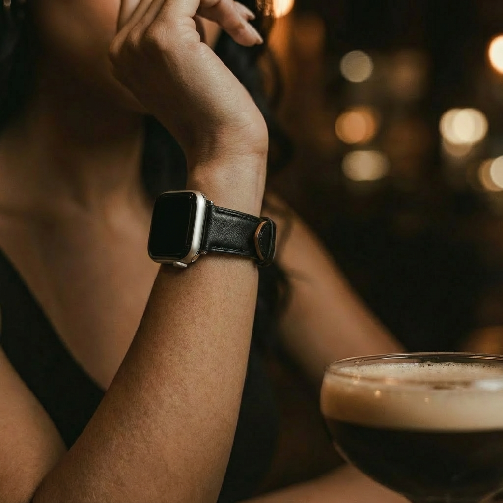 Apple Watch Slimfit Lederarmband (Schwarz)