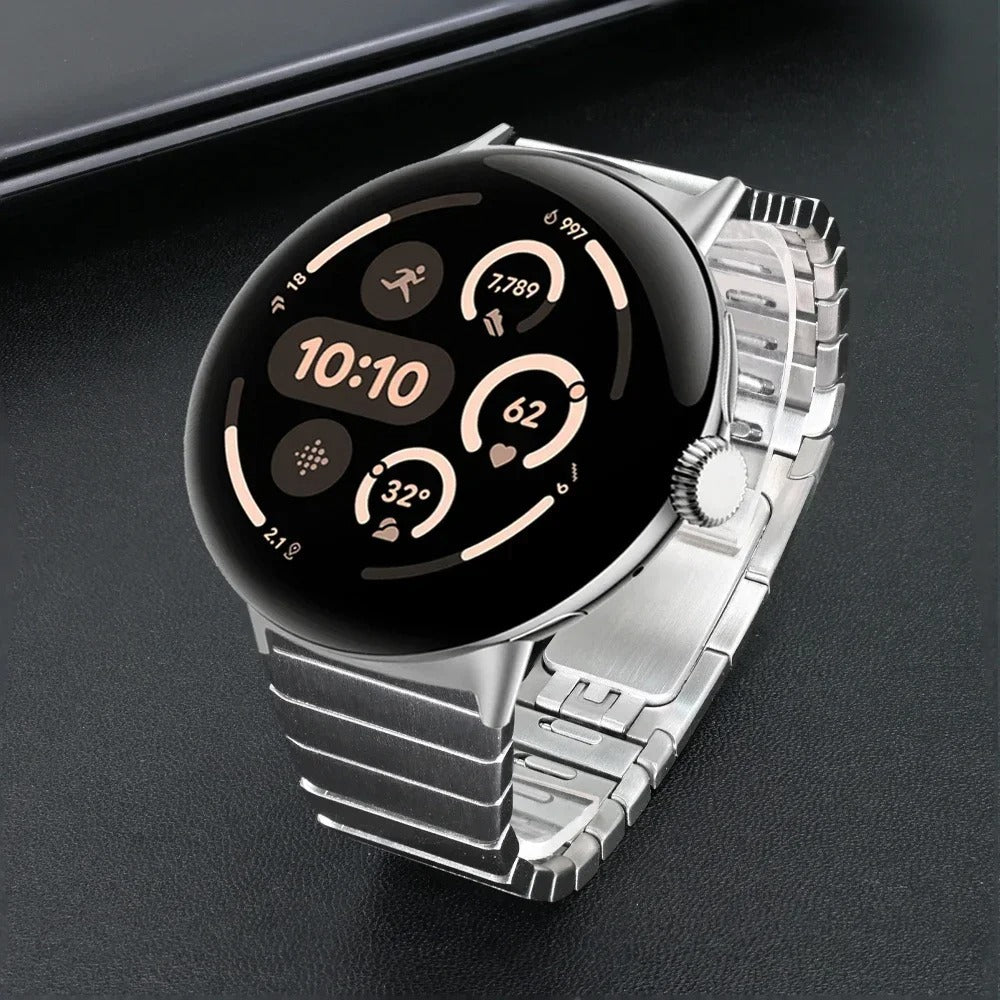 Google Pixel Watch 4 - 45mm Premium Metall Gliederarmband (Silber)