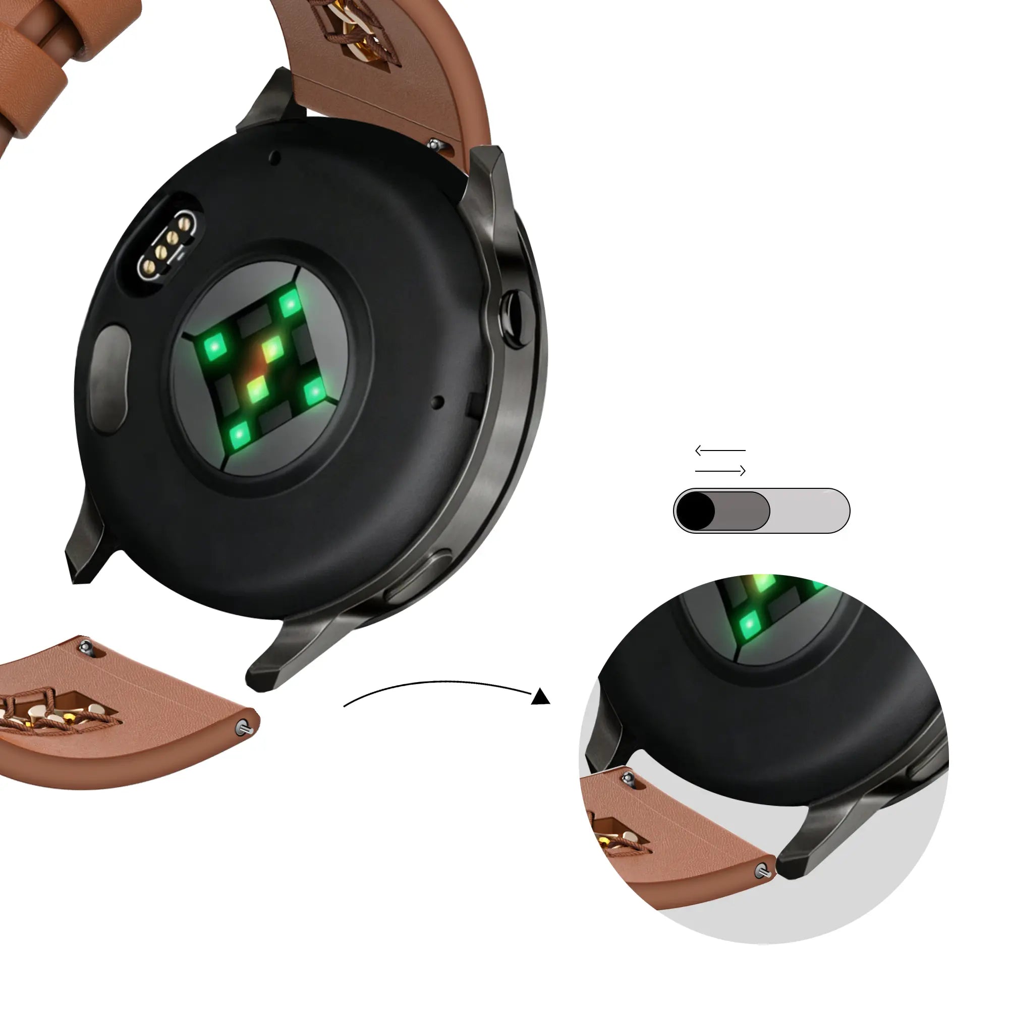 Bandz Amazfit Bip 3 Leather Strap 'Chains' (Brown)