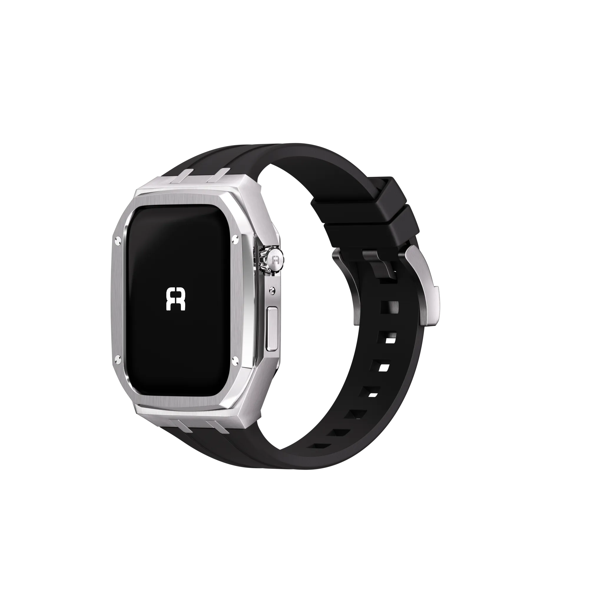 Reqior Apple Watch 45mm Metal Hülle mit integriertem Gummi-Armband (Silber)