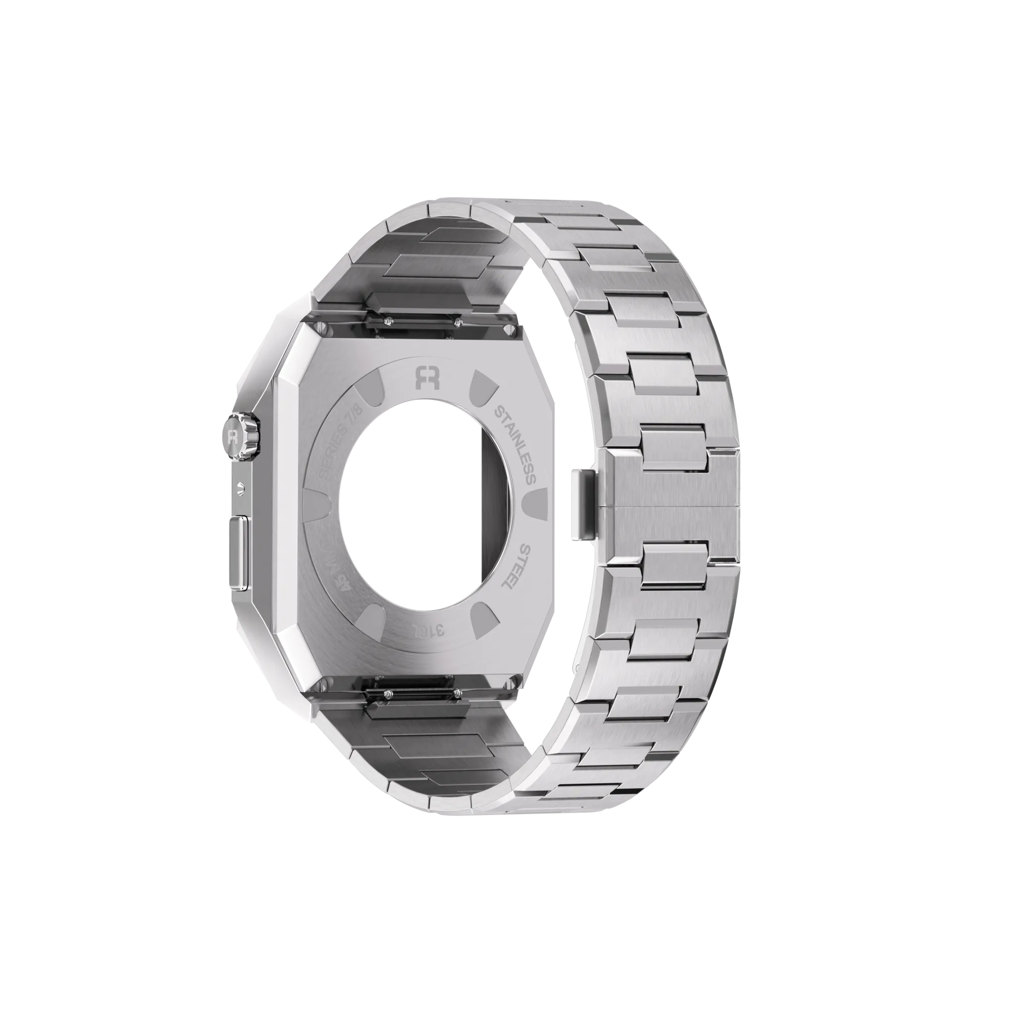 Reqior Apple Watch 45mm Hülle mit integriertem Stahlarmband 'Nautilus' (Silber)