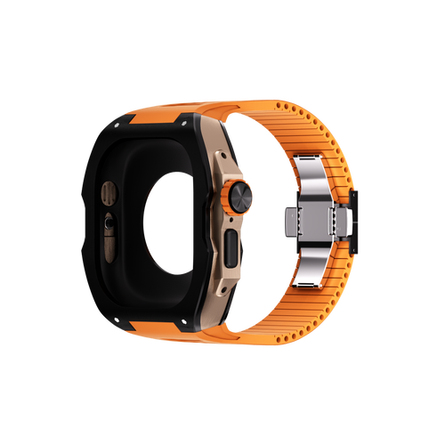 Reqior Apple Watch Ultra Hülle mit integriertem Gummi-Armband (Schwarz/Orange)