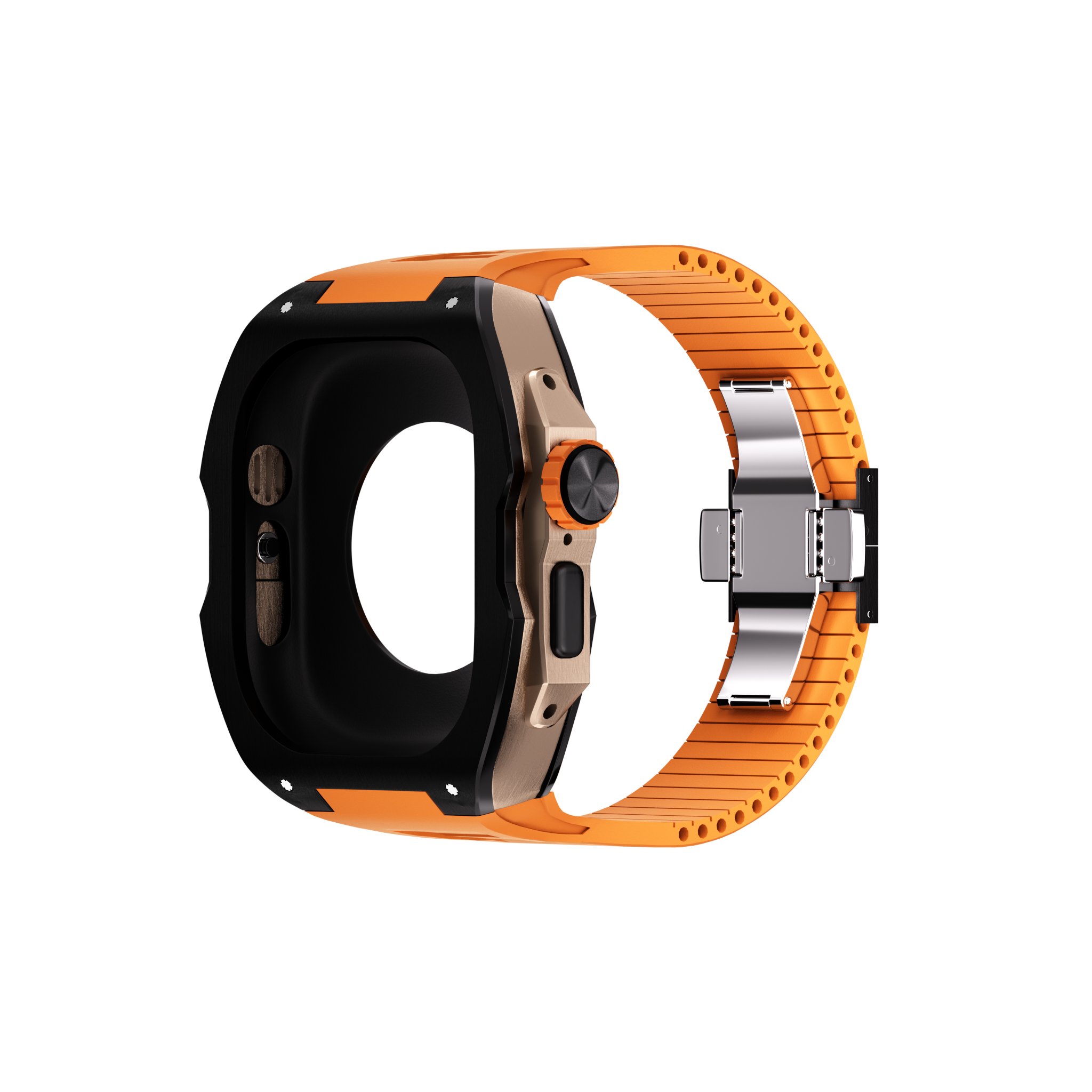 Reqior Apple Watch Ultra Case with Rubber Strap (Black/Orange)