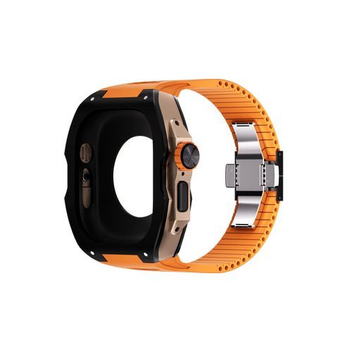Reqior Apple Watch Ultra Hülle mit integriertem Gummi-Armband (Schwarz/Orange)