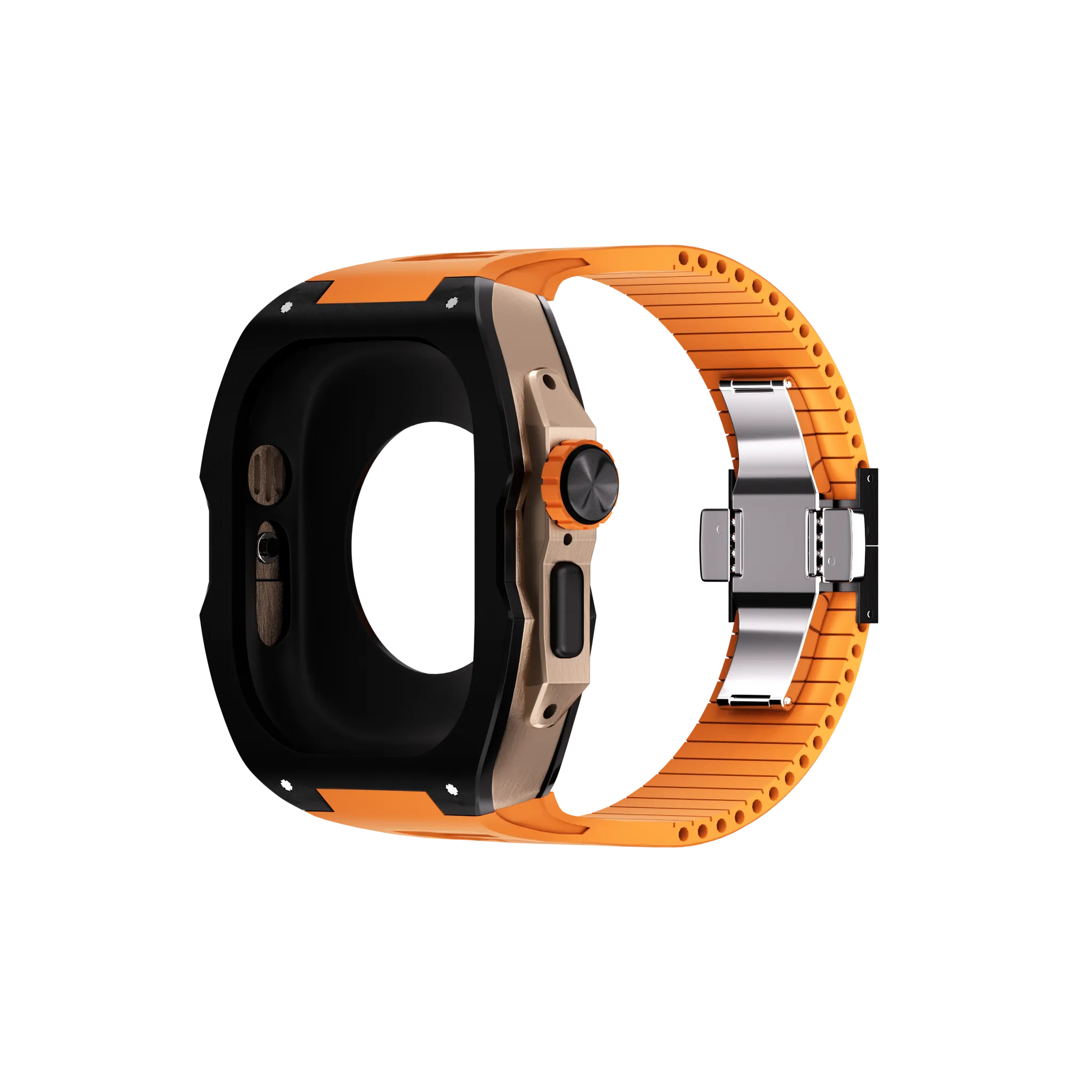 Reqior Apple Watch Ultra Hülle mit integriertem Gummi-Armband (Schwarz/Orange)