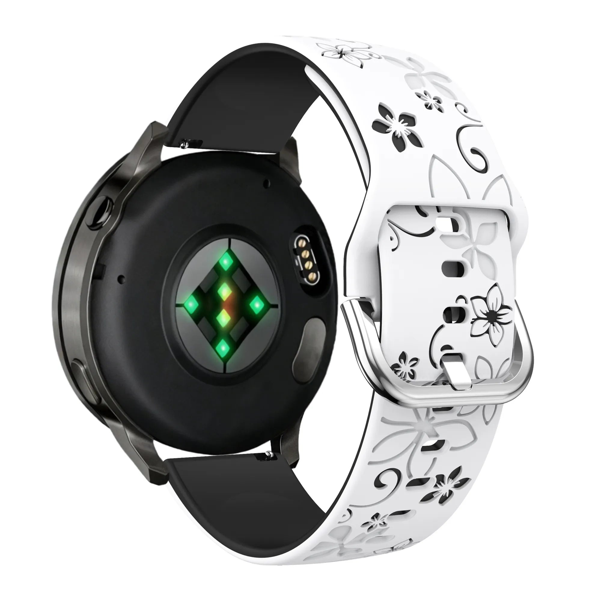 Bandz Garmin Forerunner 70 Silikonarmband 'Flowers' (Weiß/Schwarz)