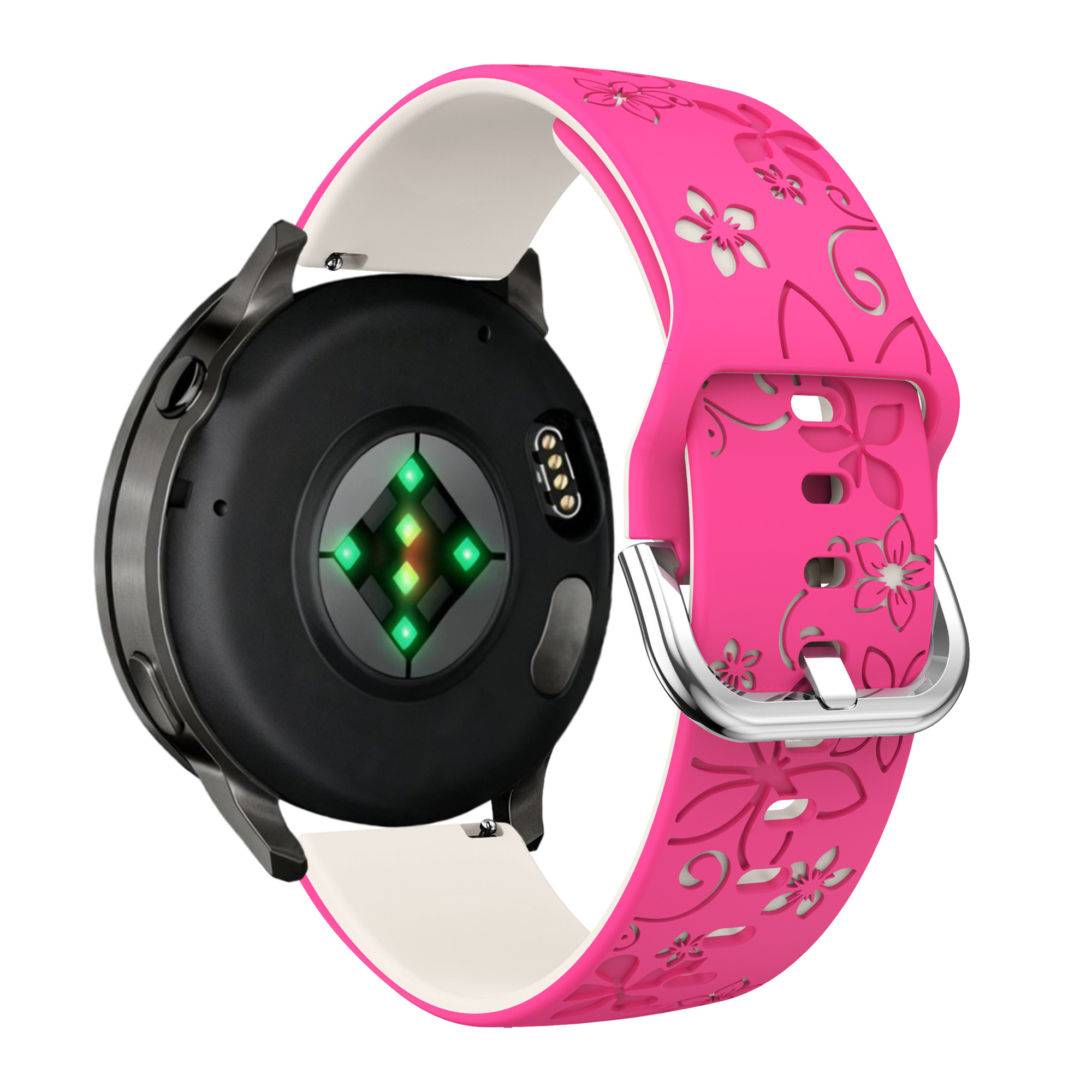Bandz Garmin Venu 4 - 41mm Silikonarmband 'Flowers' (Knalliges Rosa/Polarstern)